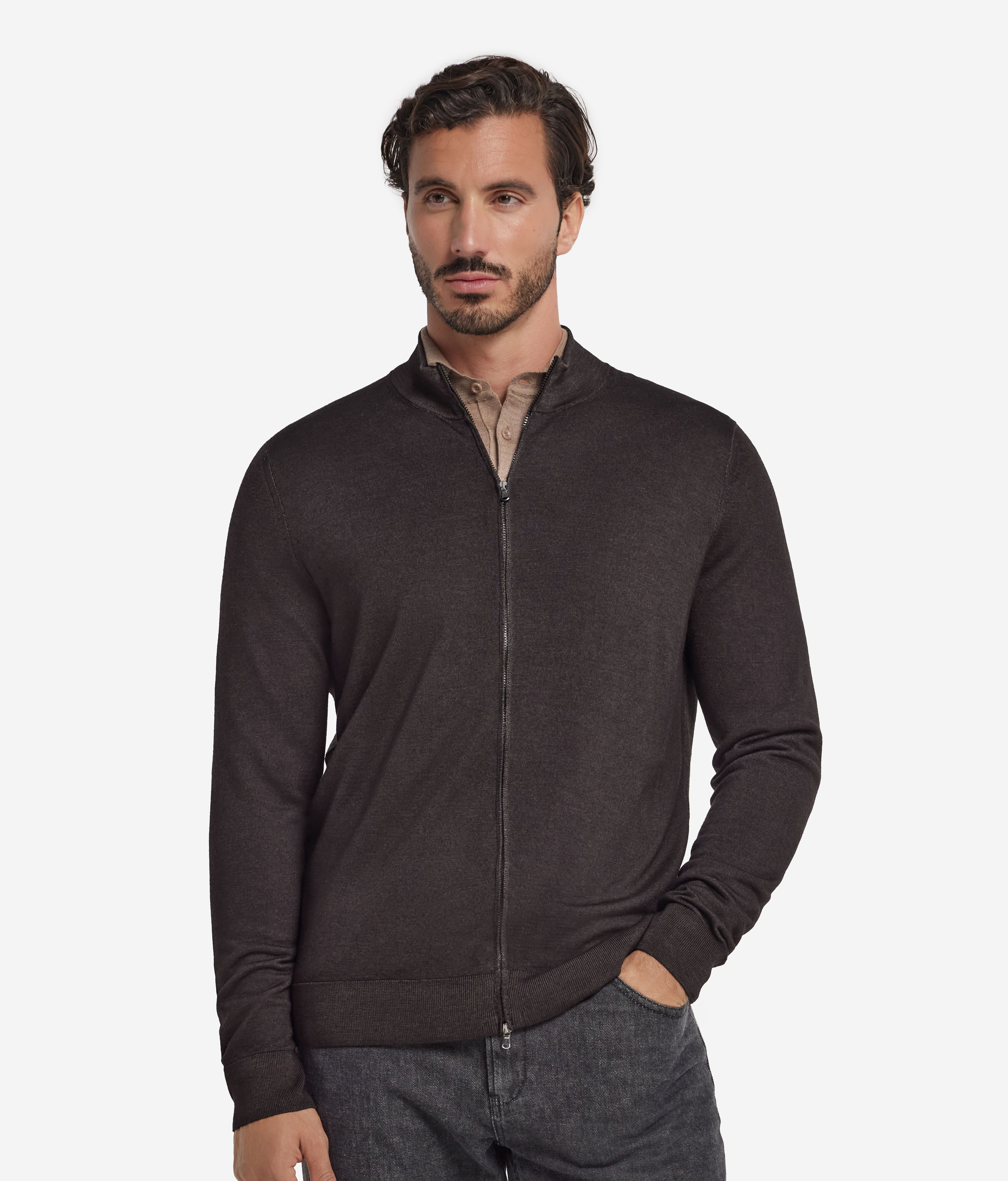 Cardigan con zip in Cashmere Ultrafine