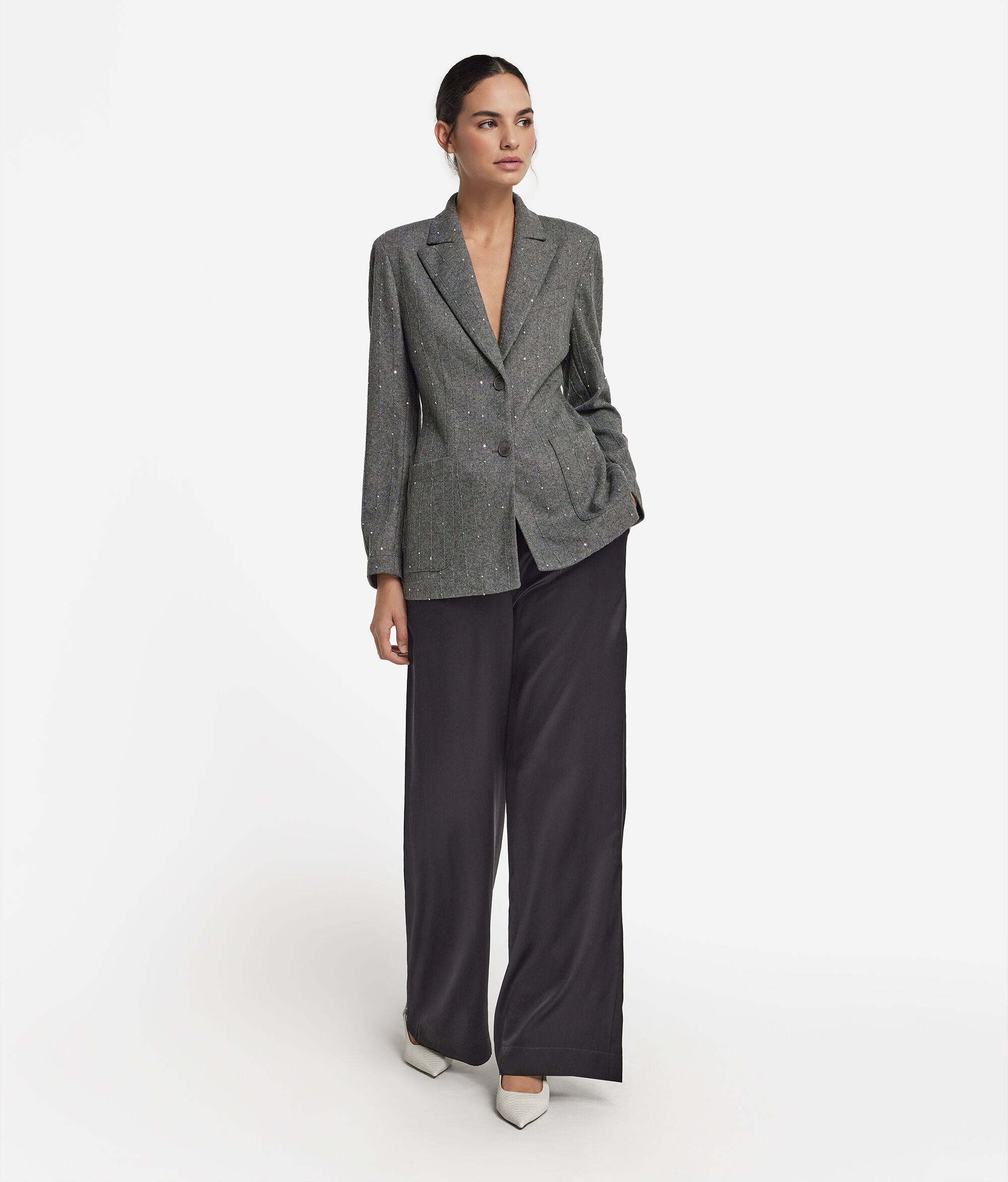 Жакет в тонкую полоску из шерсти с пайетками