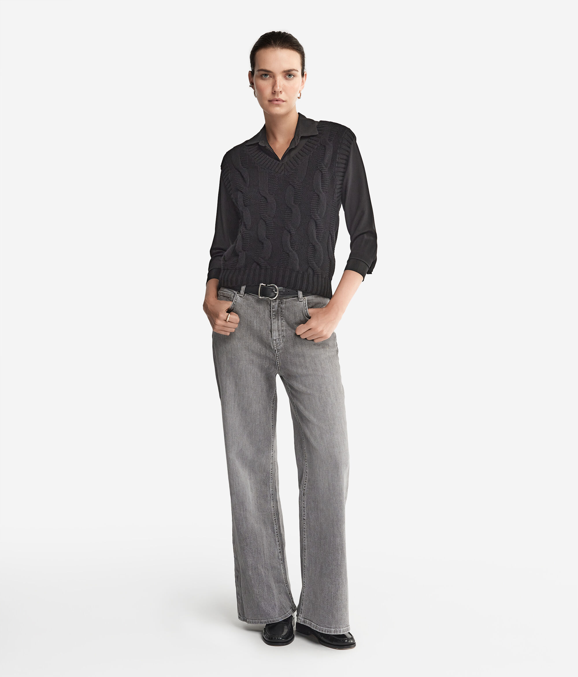 Gilet con trama a Trecce in Cashmere Ultrasoft