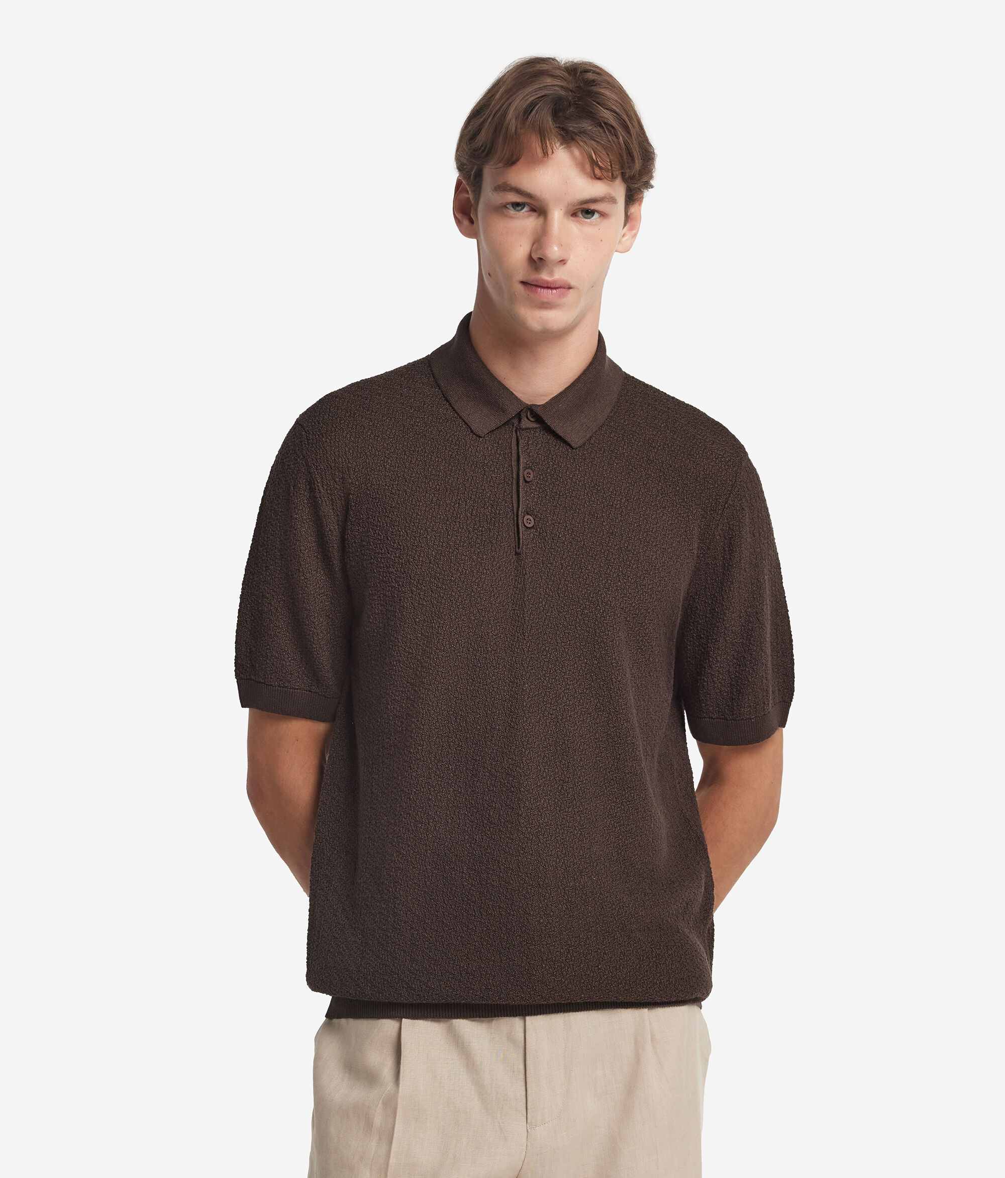 Textured Knit Short-Sleeved Polo Shirt