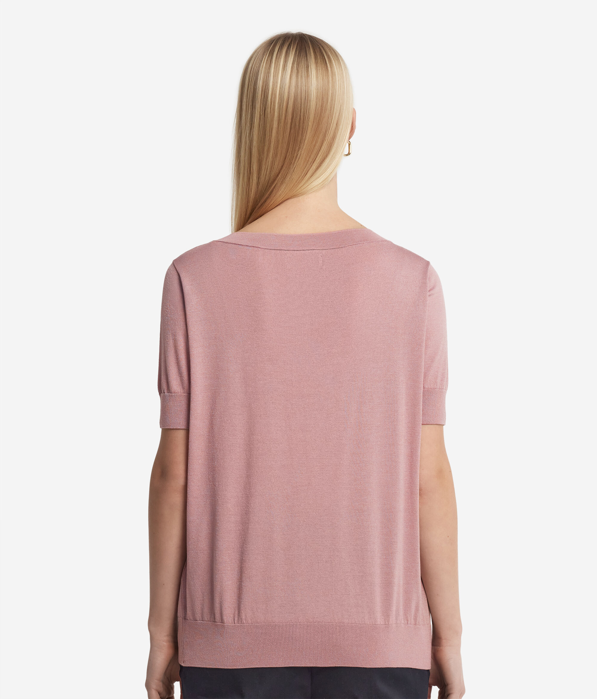 Silk and Cotton V-Neck Sweater with Short Sleeves
