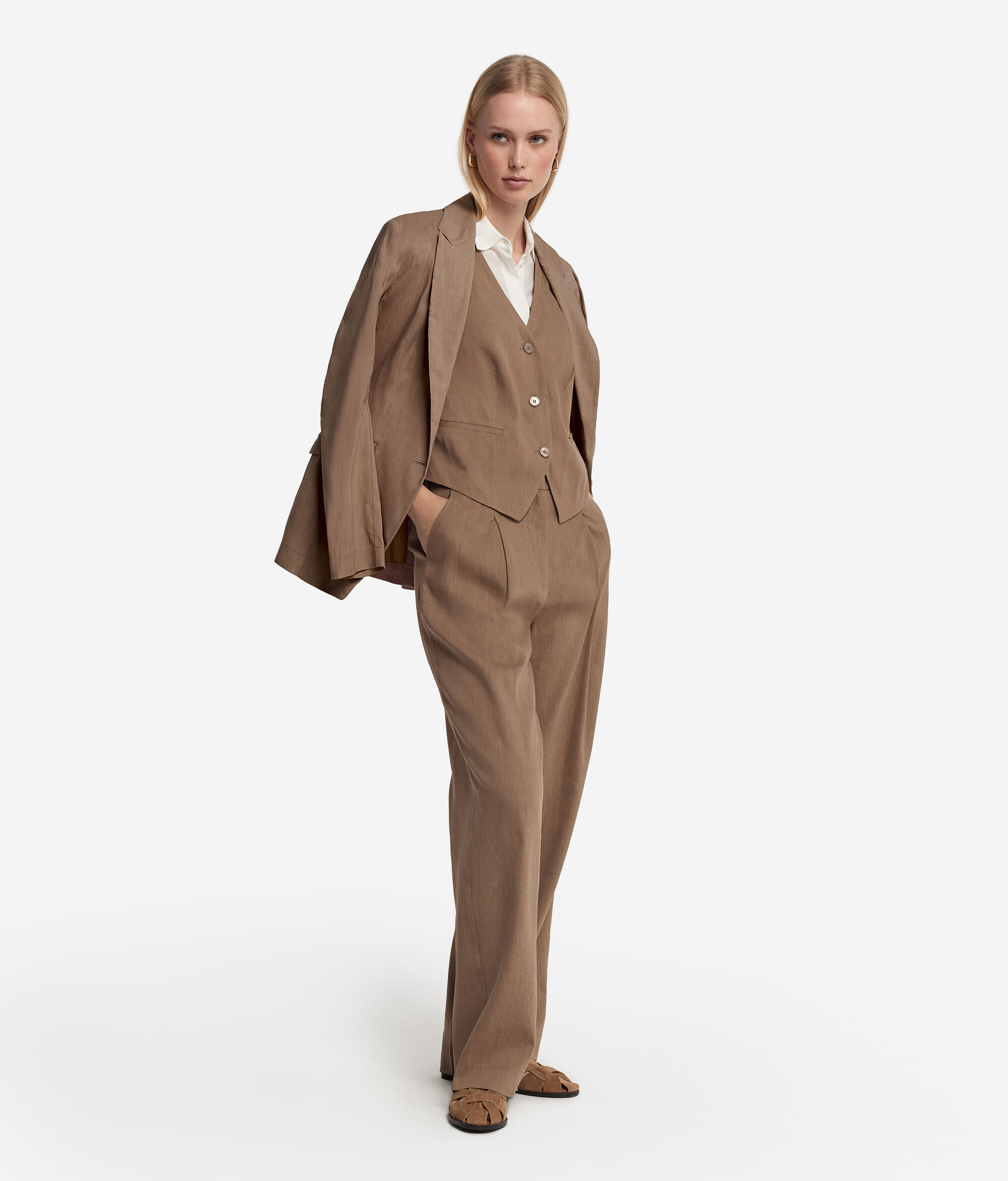 Pantalon large en lin et viscose