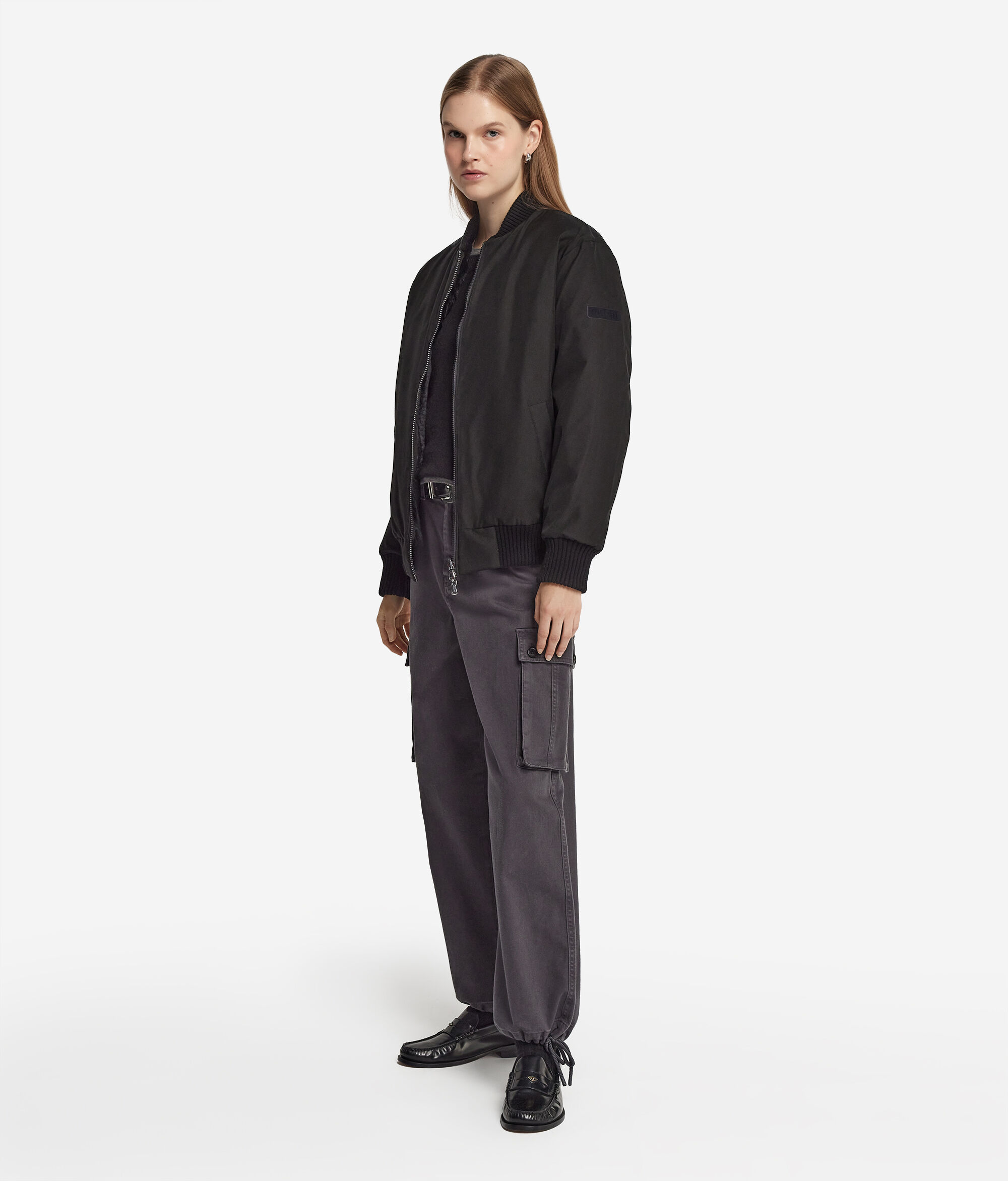 Wendebomberjacke aus Funktionsgewebe mit Innenseite aus Kaninchenfell