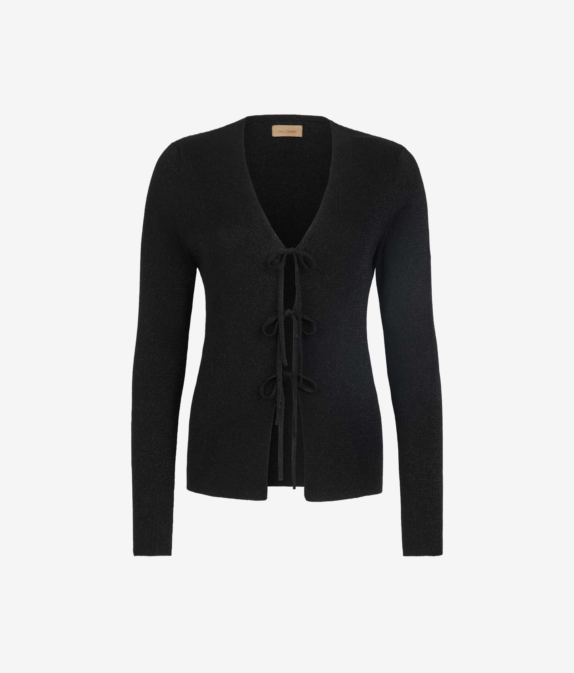 Lamé-Strickjacke mit Bändchen