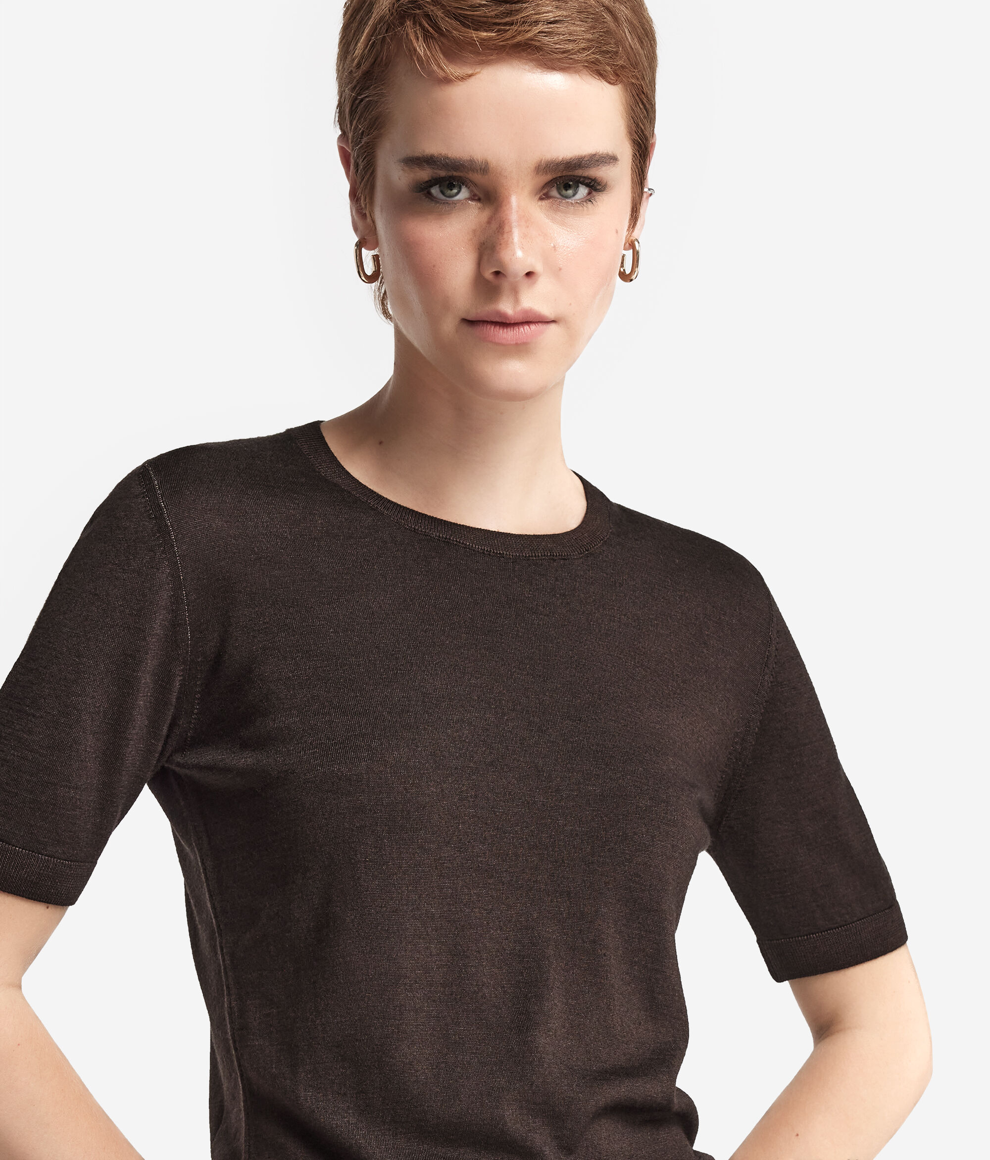 Short-Sleeved Round-Neck Ultrafine Cashmere Top