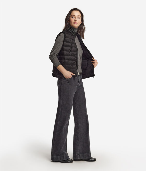 Ultrafine Cashmere Reversible Down Vest with Rhinestones