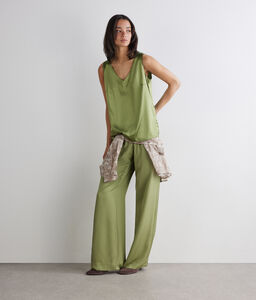 Canotta con scollo a V in seta - GREEN