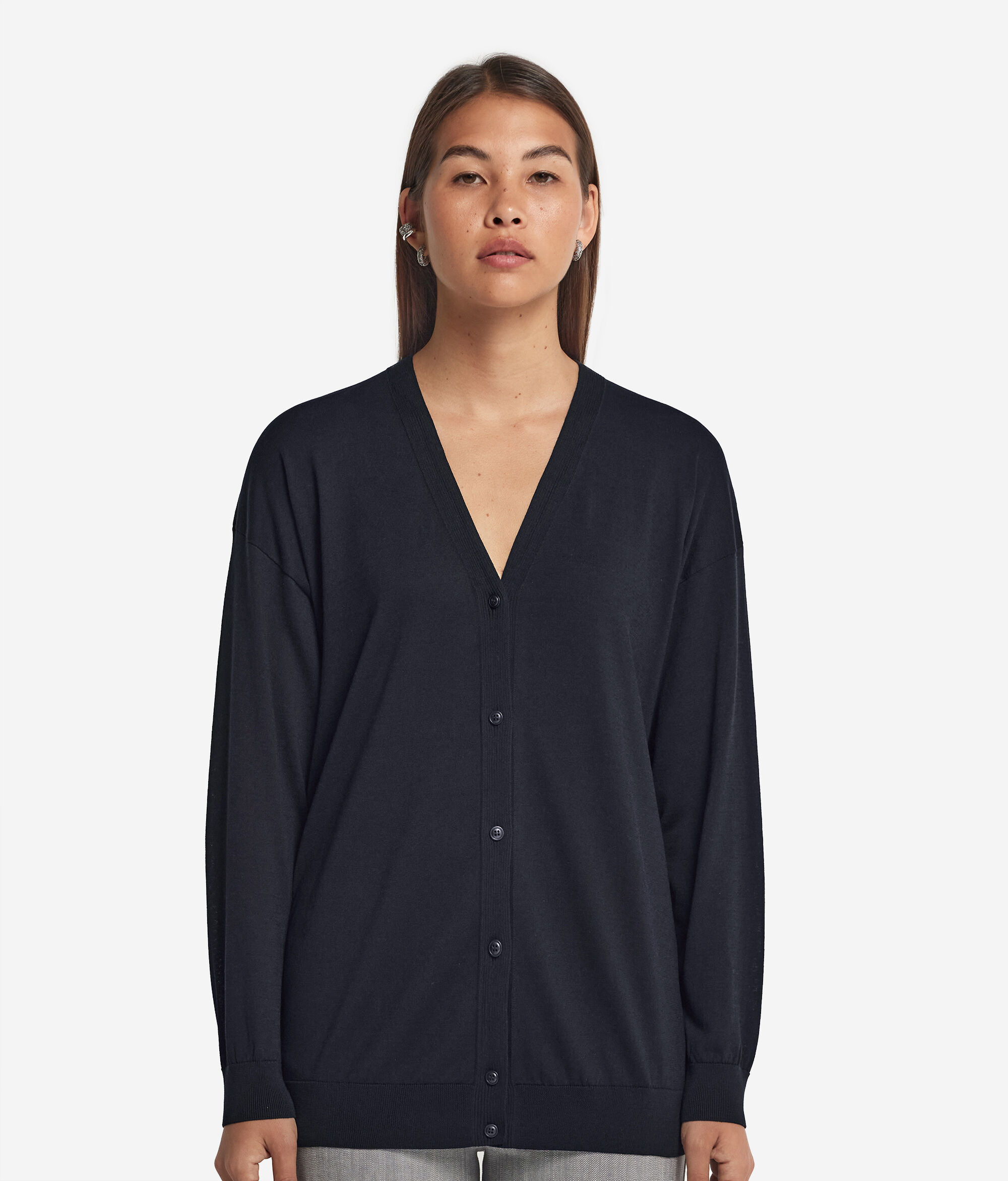 Long-Sleeve Silk Cotton Blend Cardigan