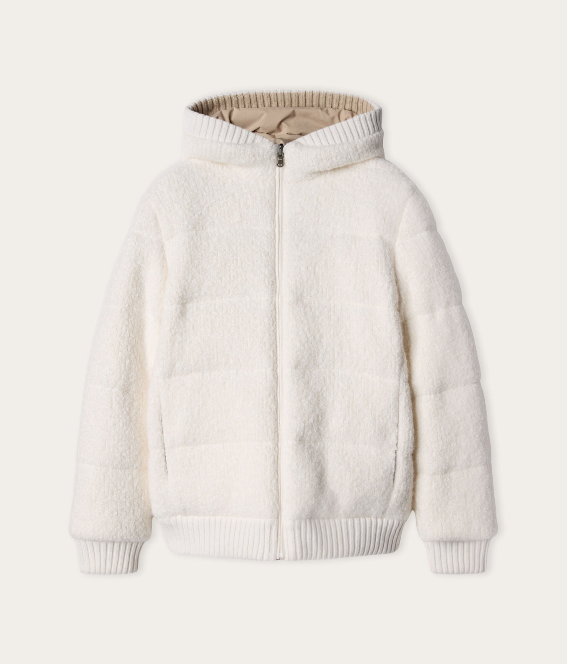 Reversible cashmere bouclé down jacket