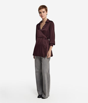 Chemise en satin de soie avec poignets en maille