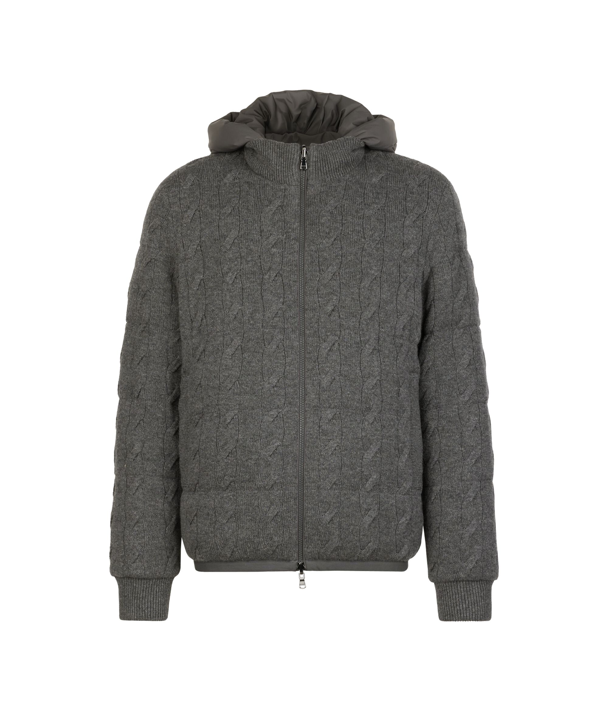 Piumino reversibile con trecce in cashmere