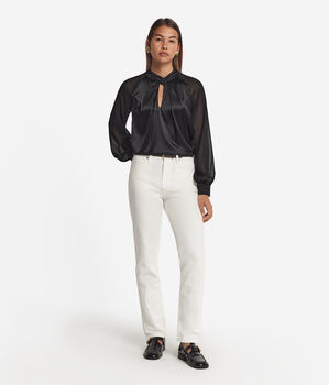 Silk Satin Blouse with Overlapping Neckline