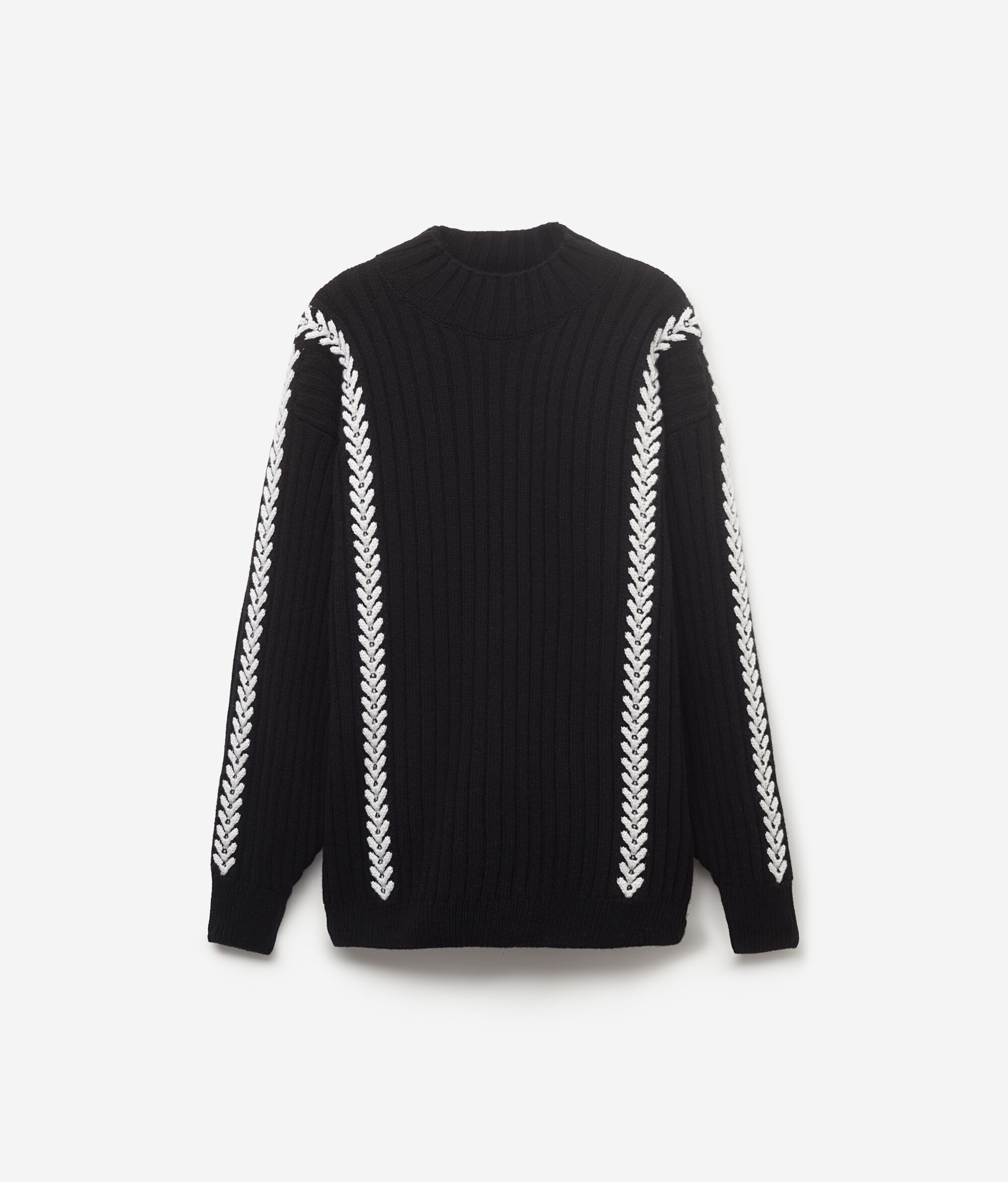 Ultrasoft Cashmere Embroidered Ribbed Motif Mock Turtleneck Sweater