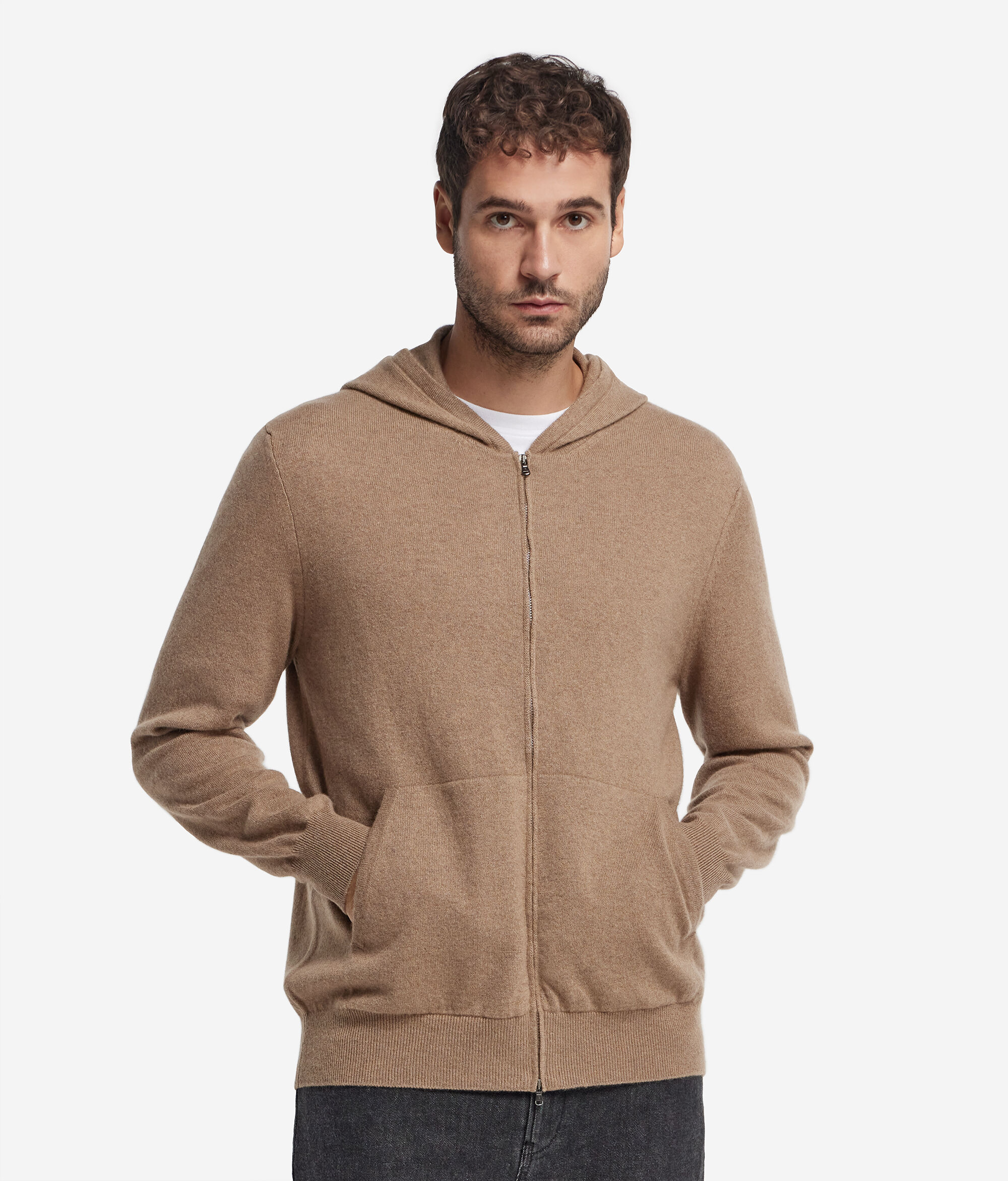 Veste à capuche avec fermeture éclair en cachemire ultra-doux