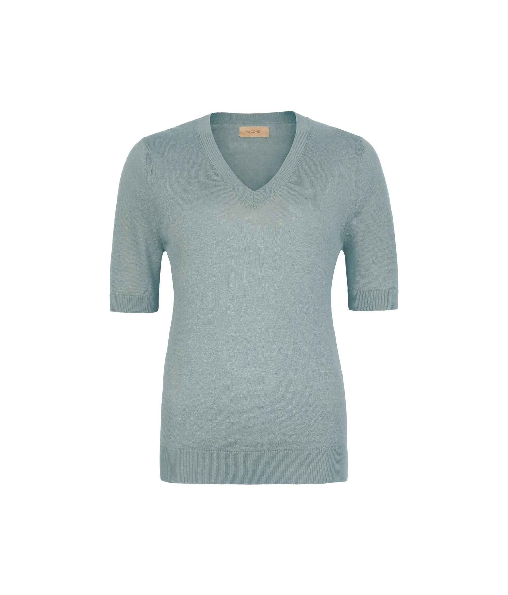 V Neck T-Shirt in Linen and Cotton