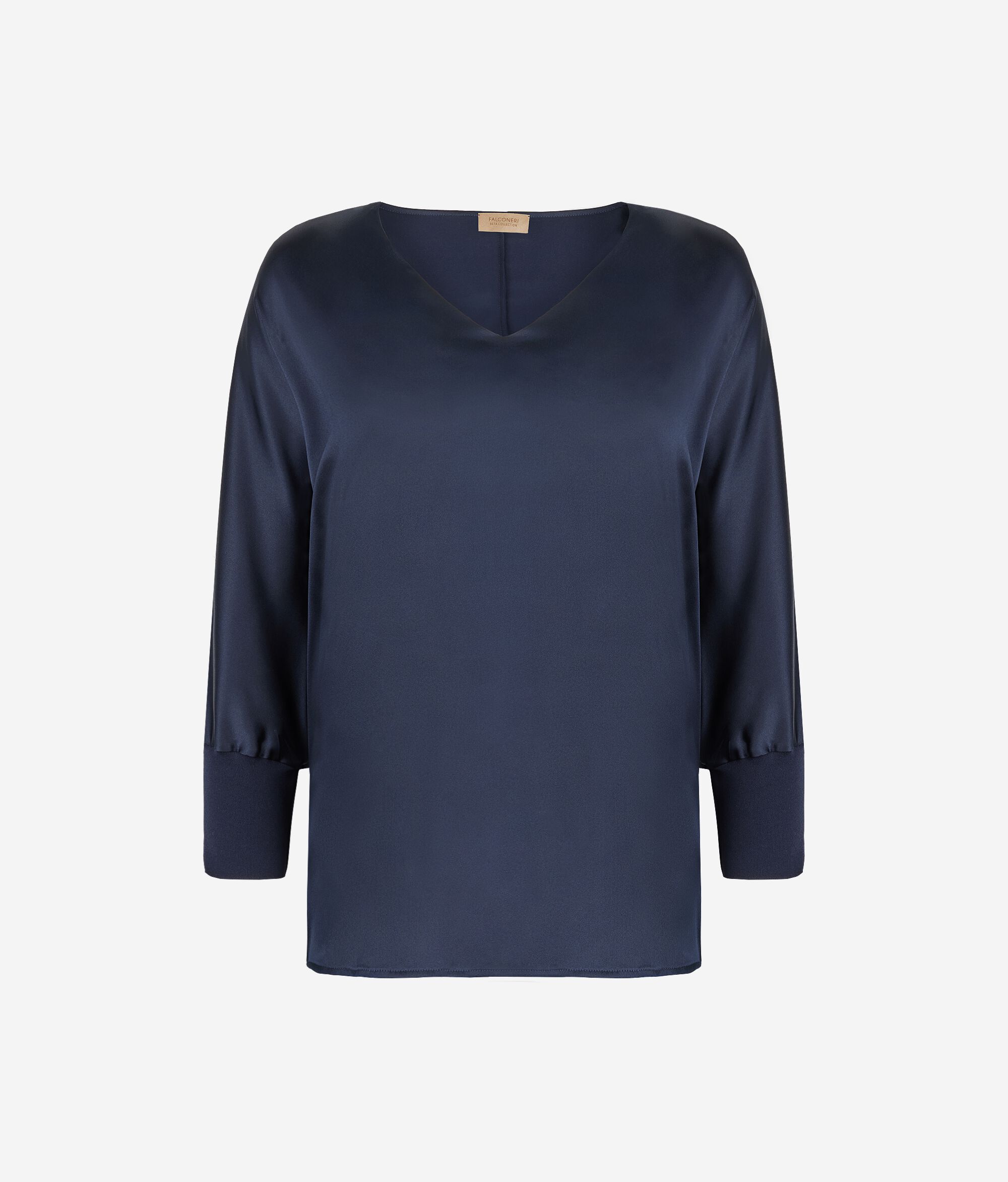 Blusa de seda con cuello de pico y manga larga