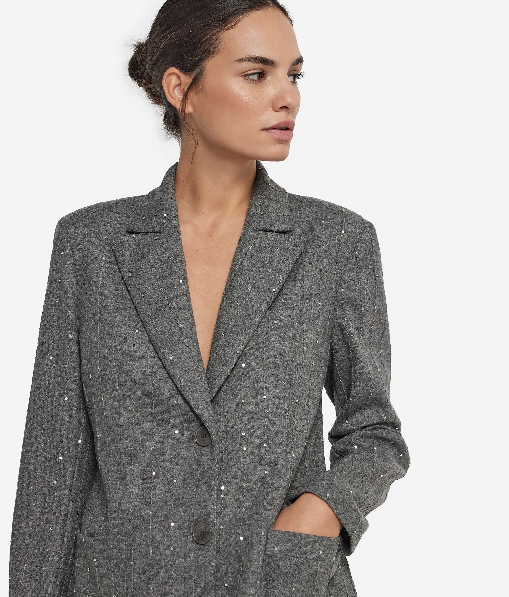 Жакет в тонкую полоску из шерсти с пайетками