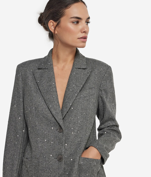 Жакет в тонкую полоску из шерсти с пайетками