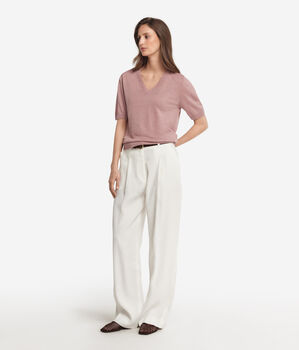 V Neck T-Shirt in Linen and Cotton