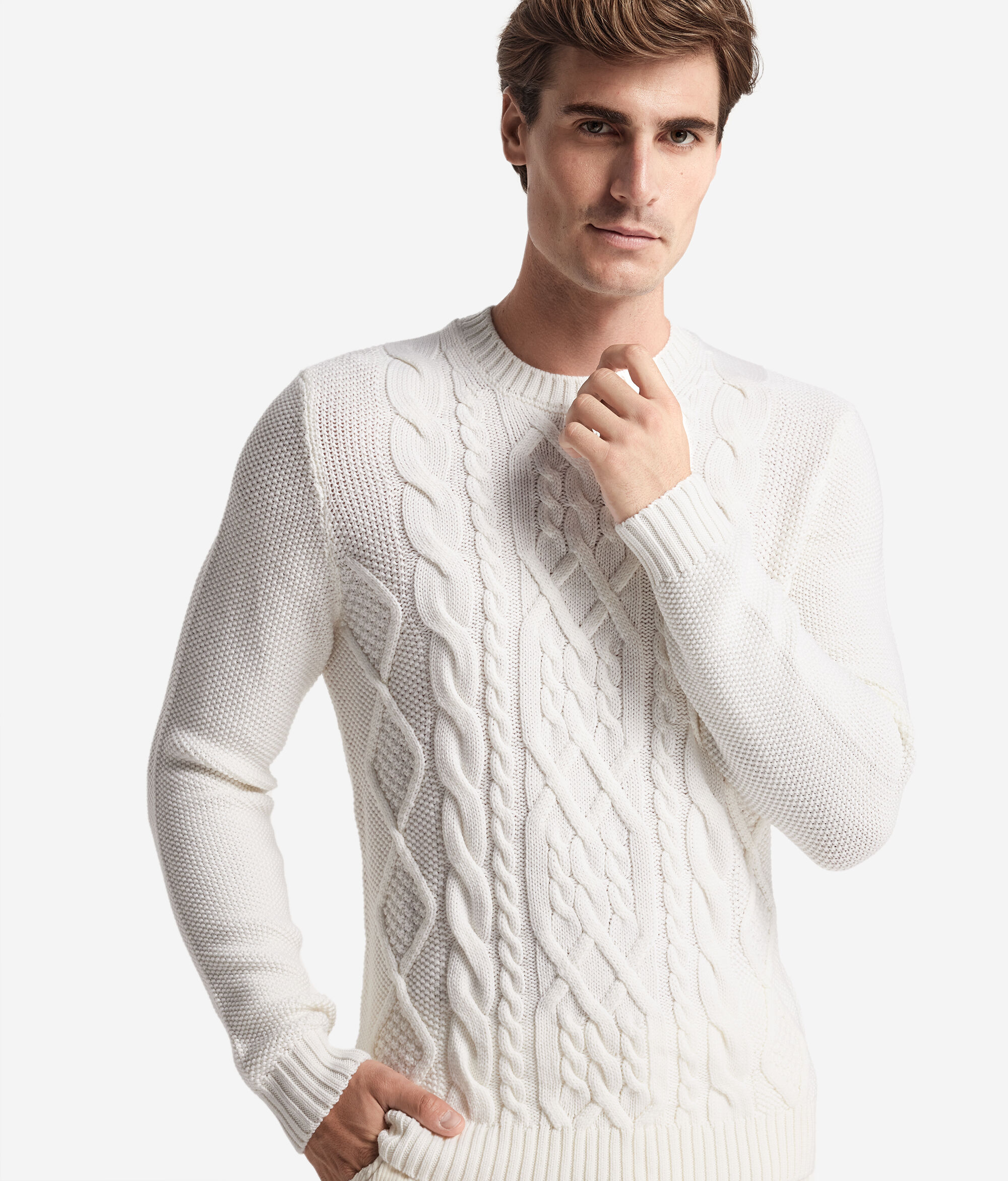 Maglia Girocollo Fisherman in Lana