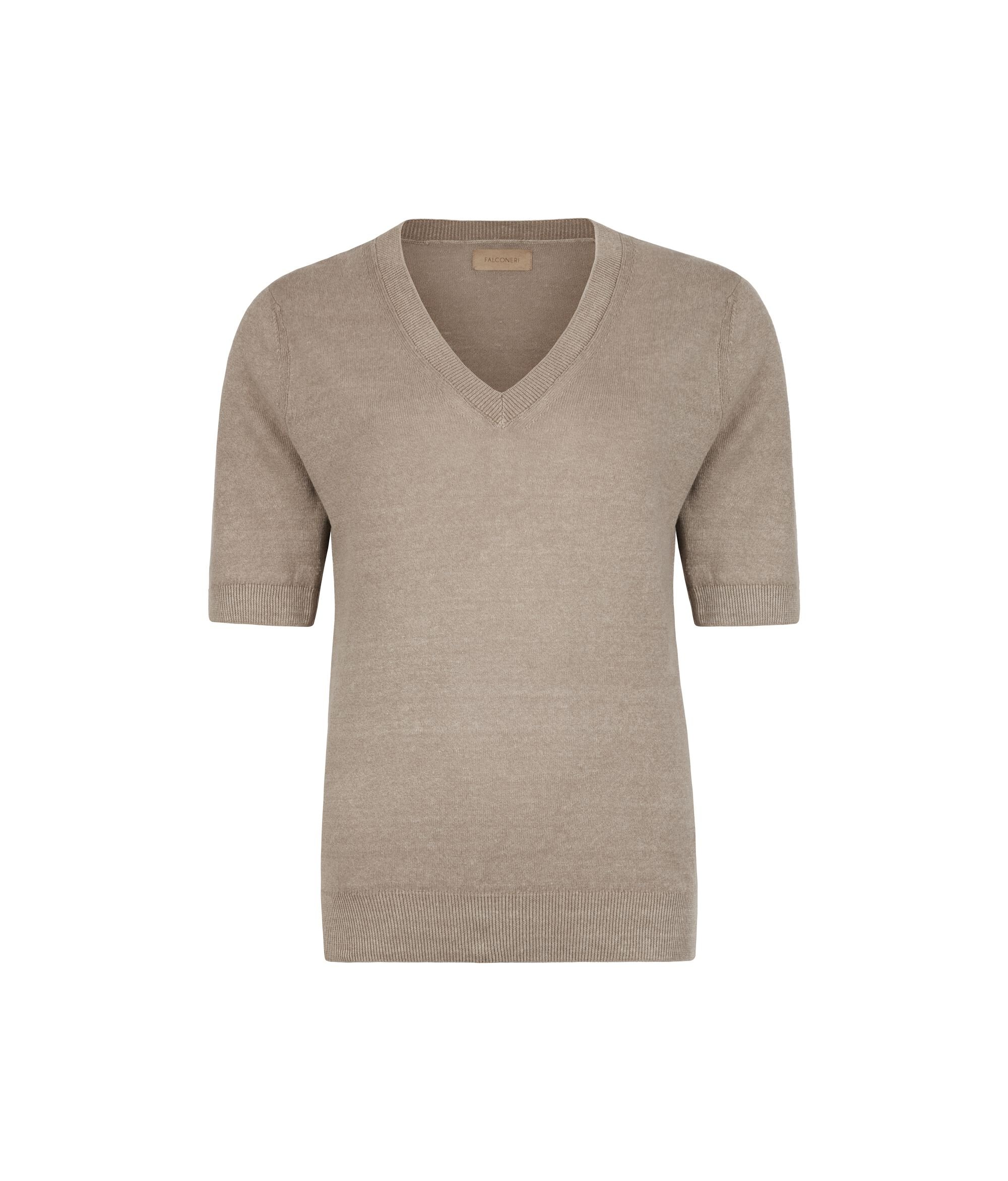 V Neck T-Shirt in Linen and Cotton