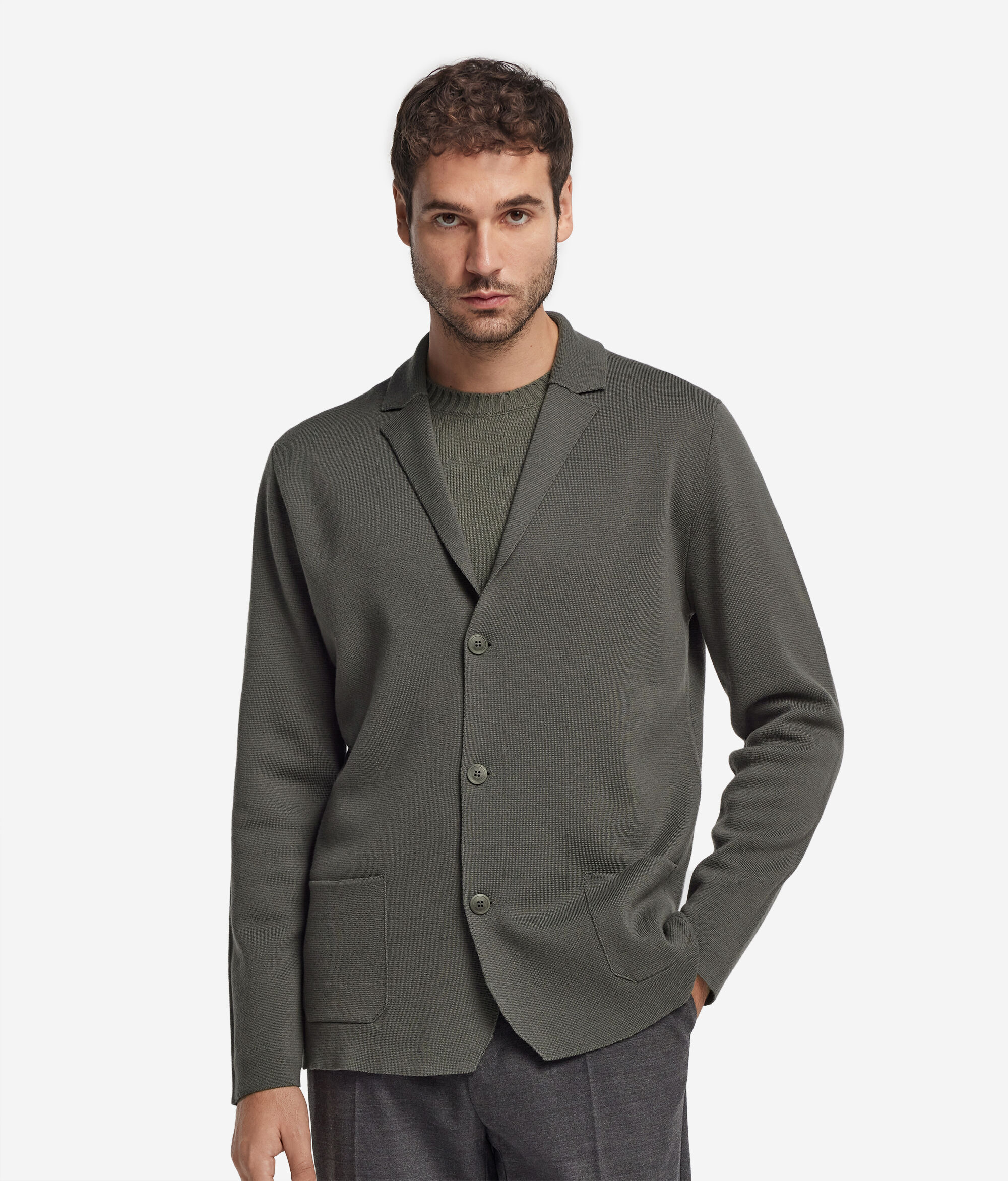 Jacke aus Wolle in Stoffstichverarbeitung