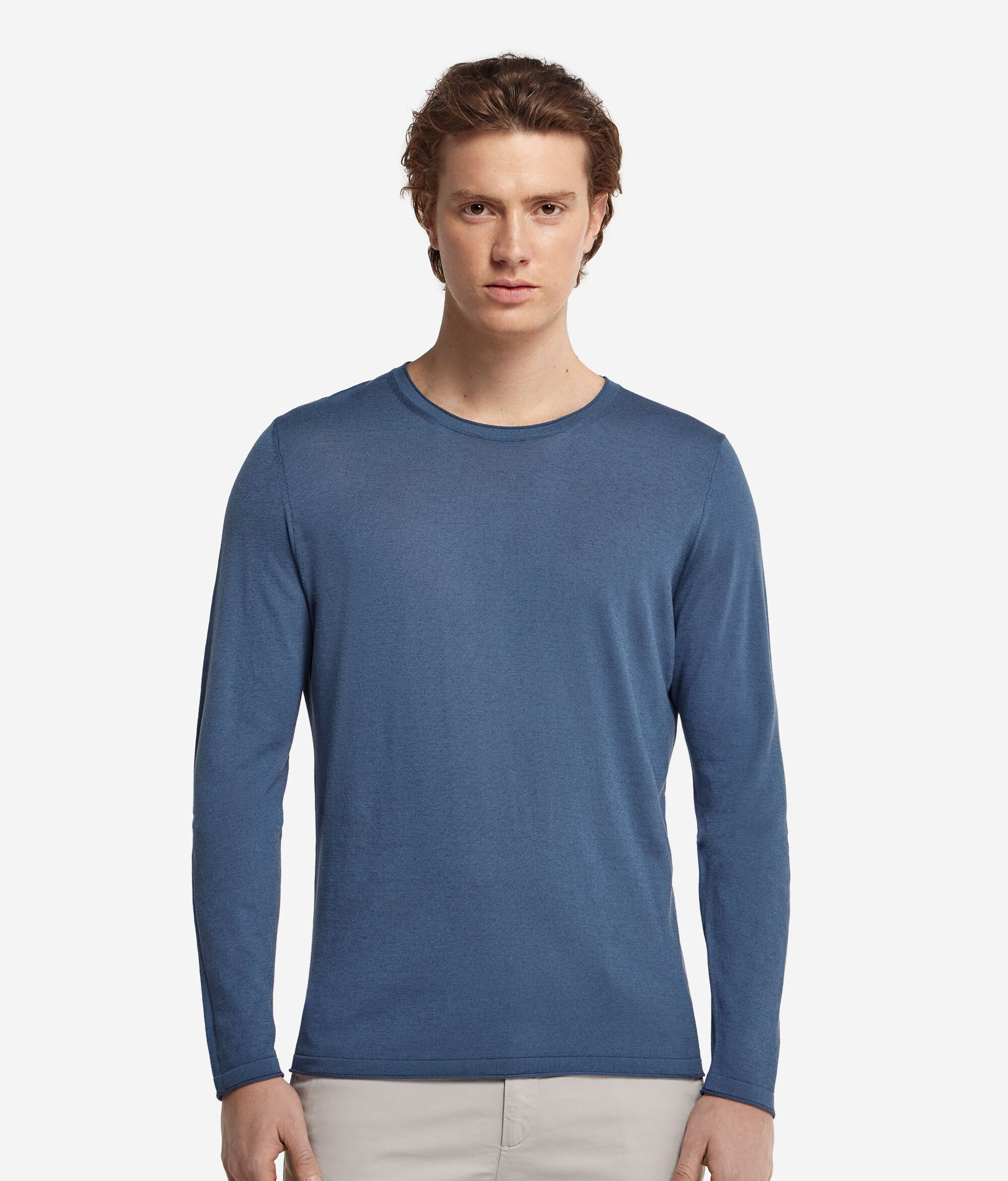 Round-Neck Silk and Cotton Jumper