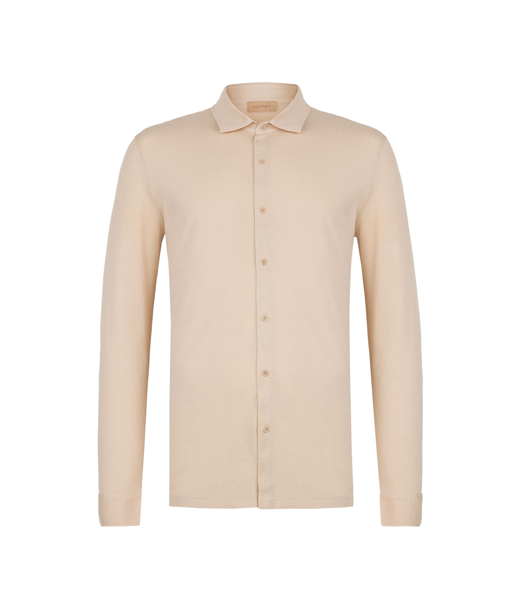 Camicia a Maniche Lunghe in Piquet di Cotone e Seta
