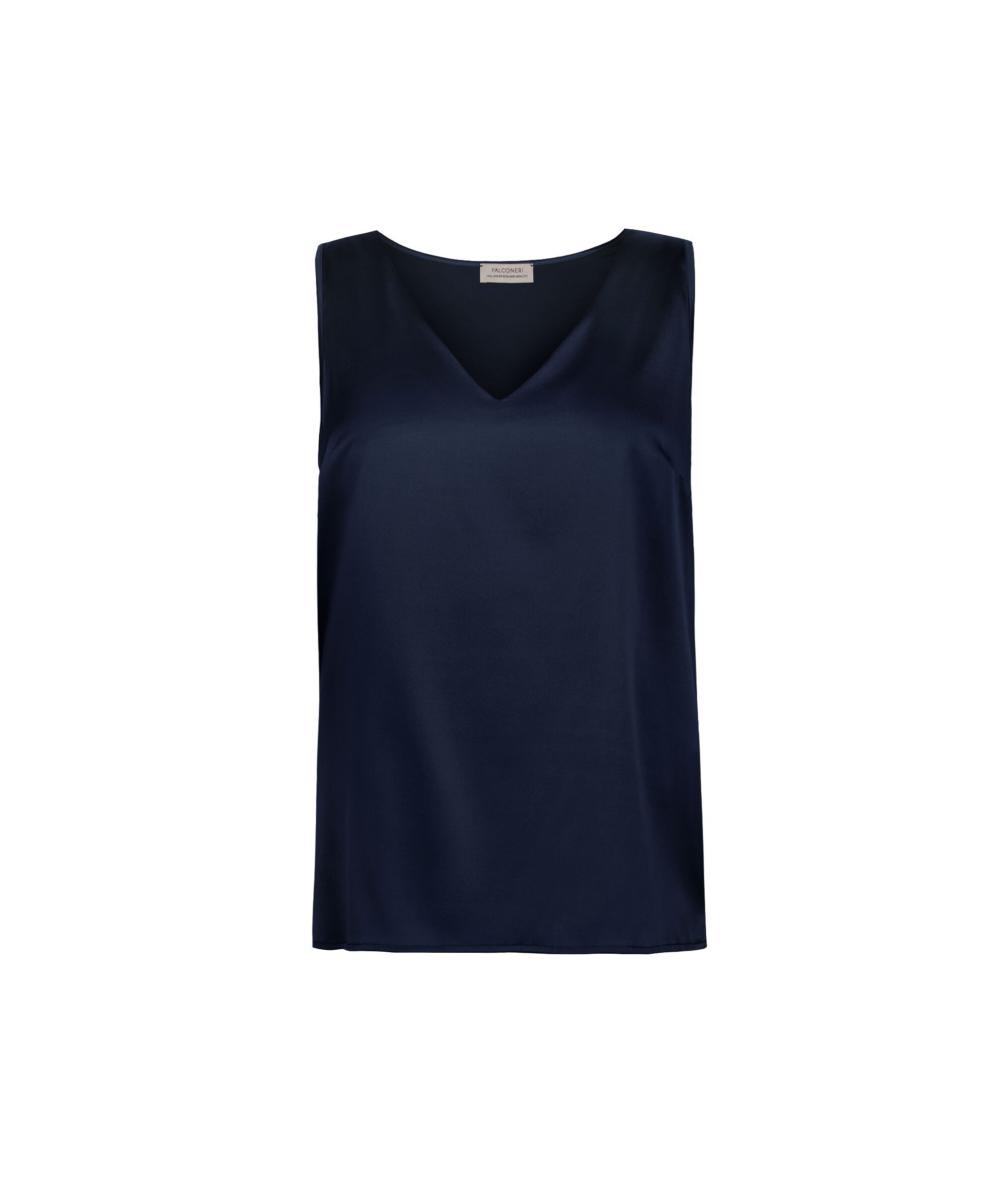 Camiseta sin mangas con cuello pico de seda