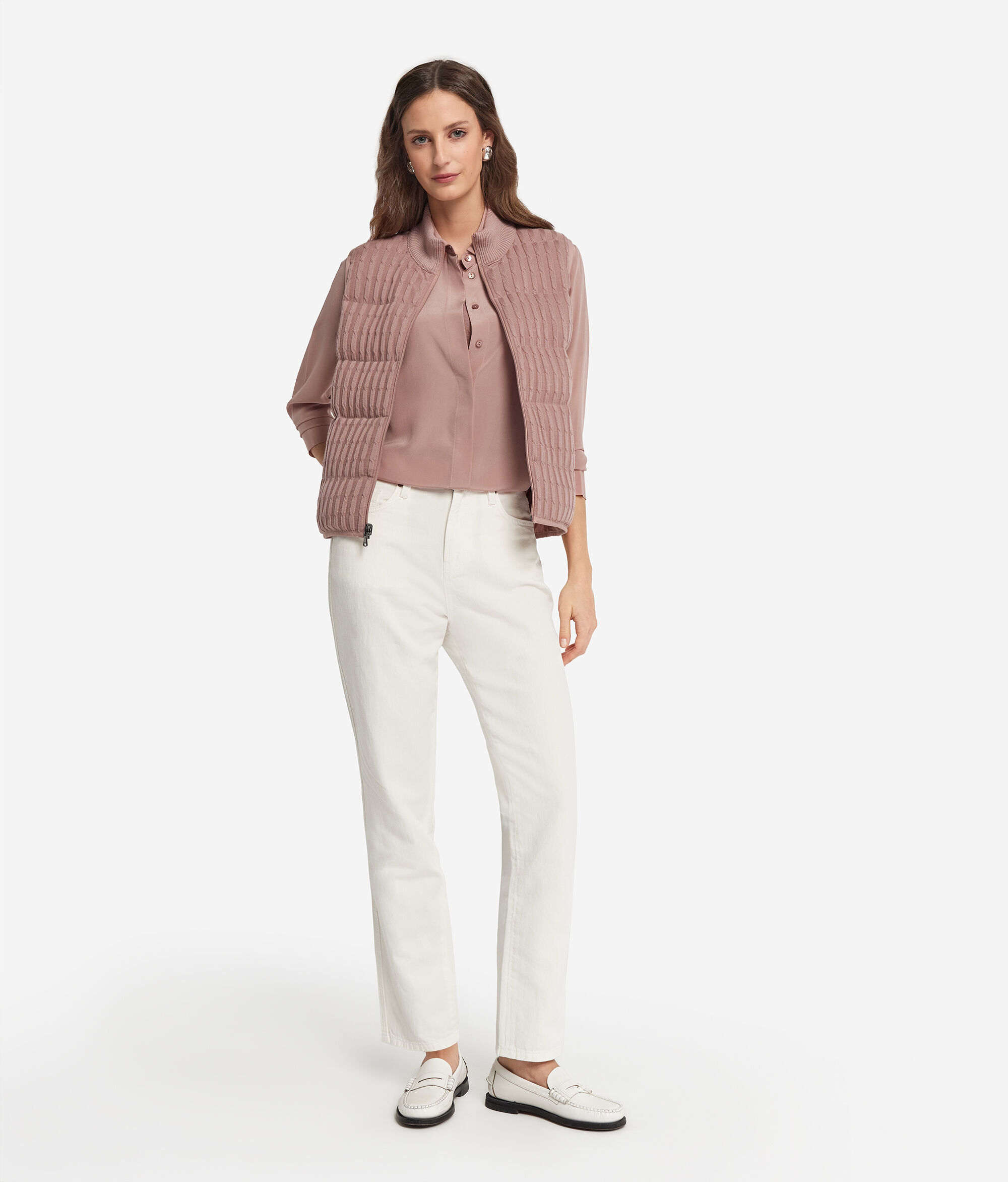 Reversible Cashmere Cable-Knit Sleeveless Short Quilted Jacket