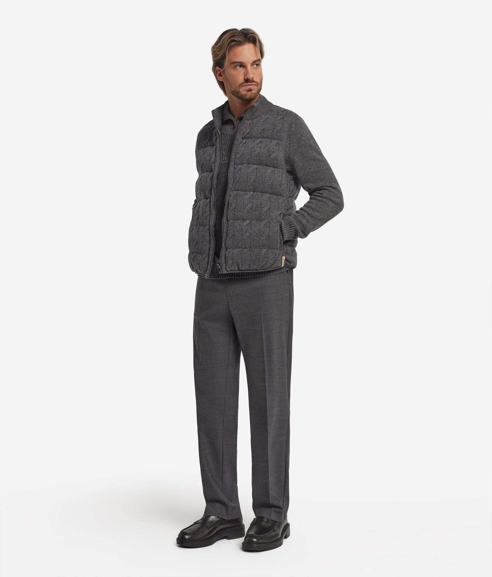 Ultrasoft Cashmere cable knit reversible down vest