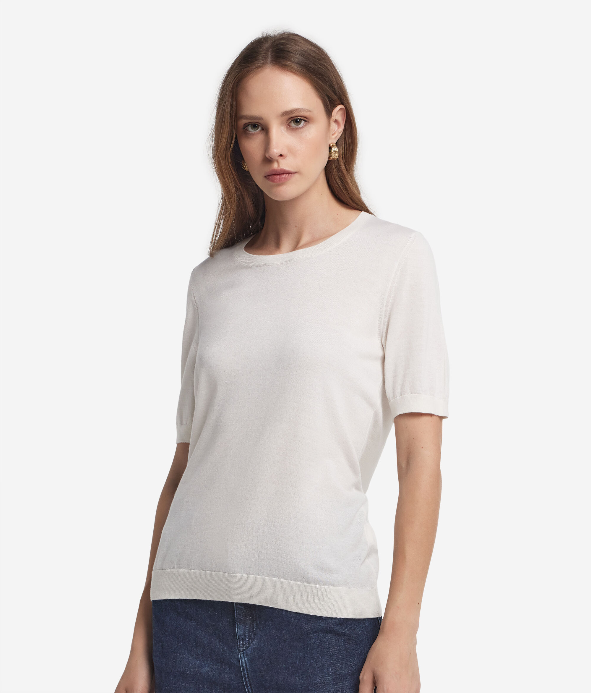 T-shirt à manches courtes et col rond en cachemire ultra-fin