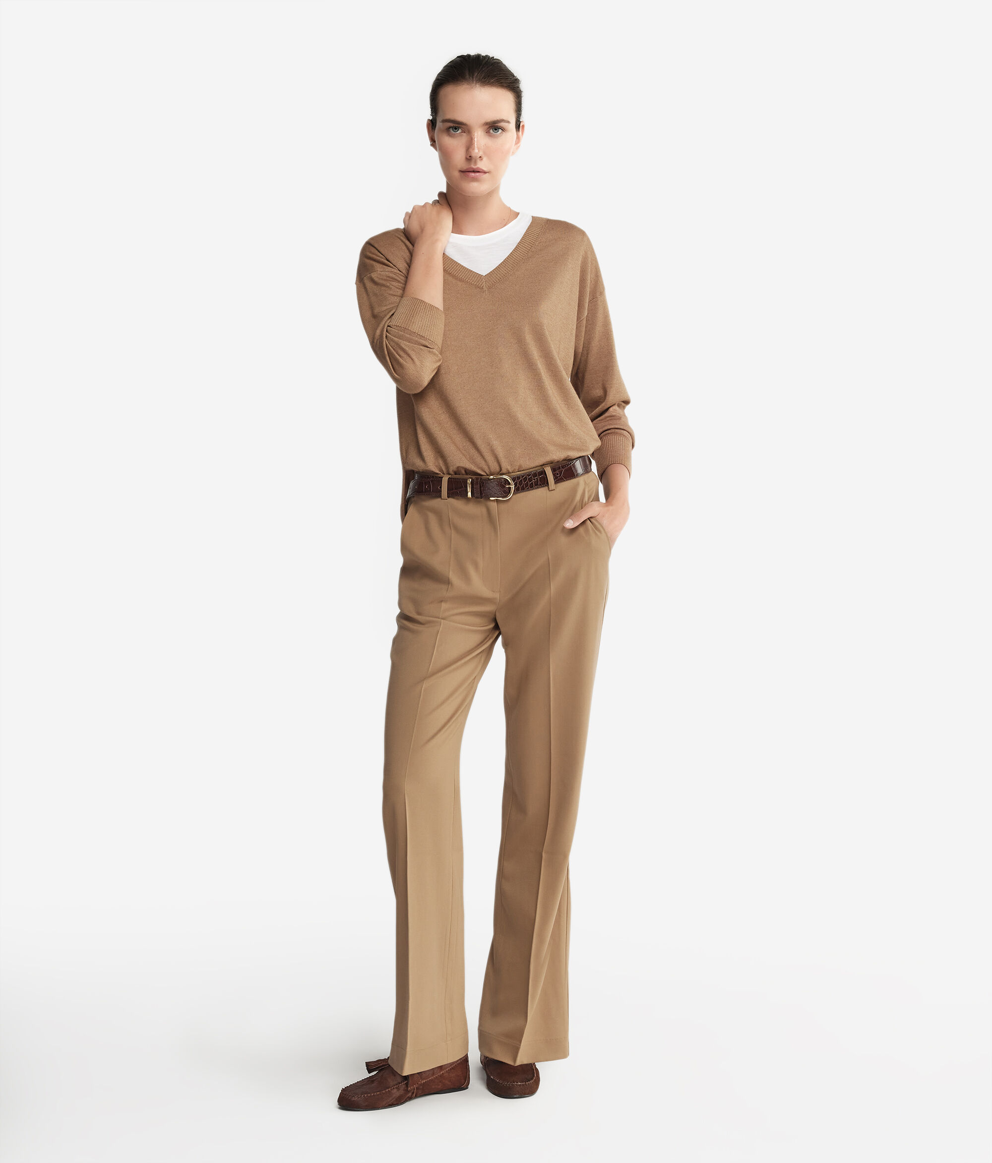 Maglia a scollo a V in Cashmere con spacchi