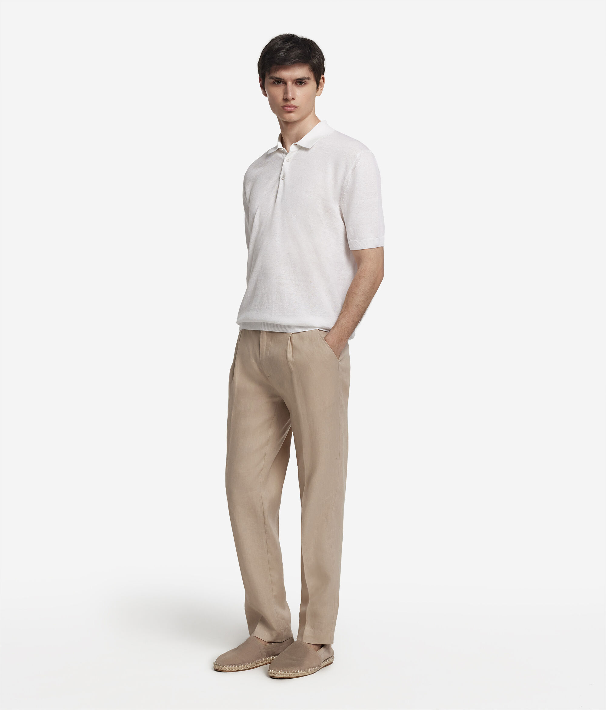 Polo con manga corta de lino y algodón