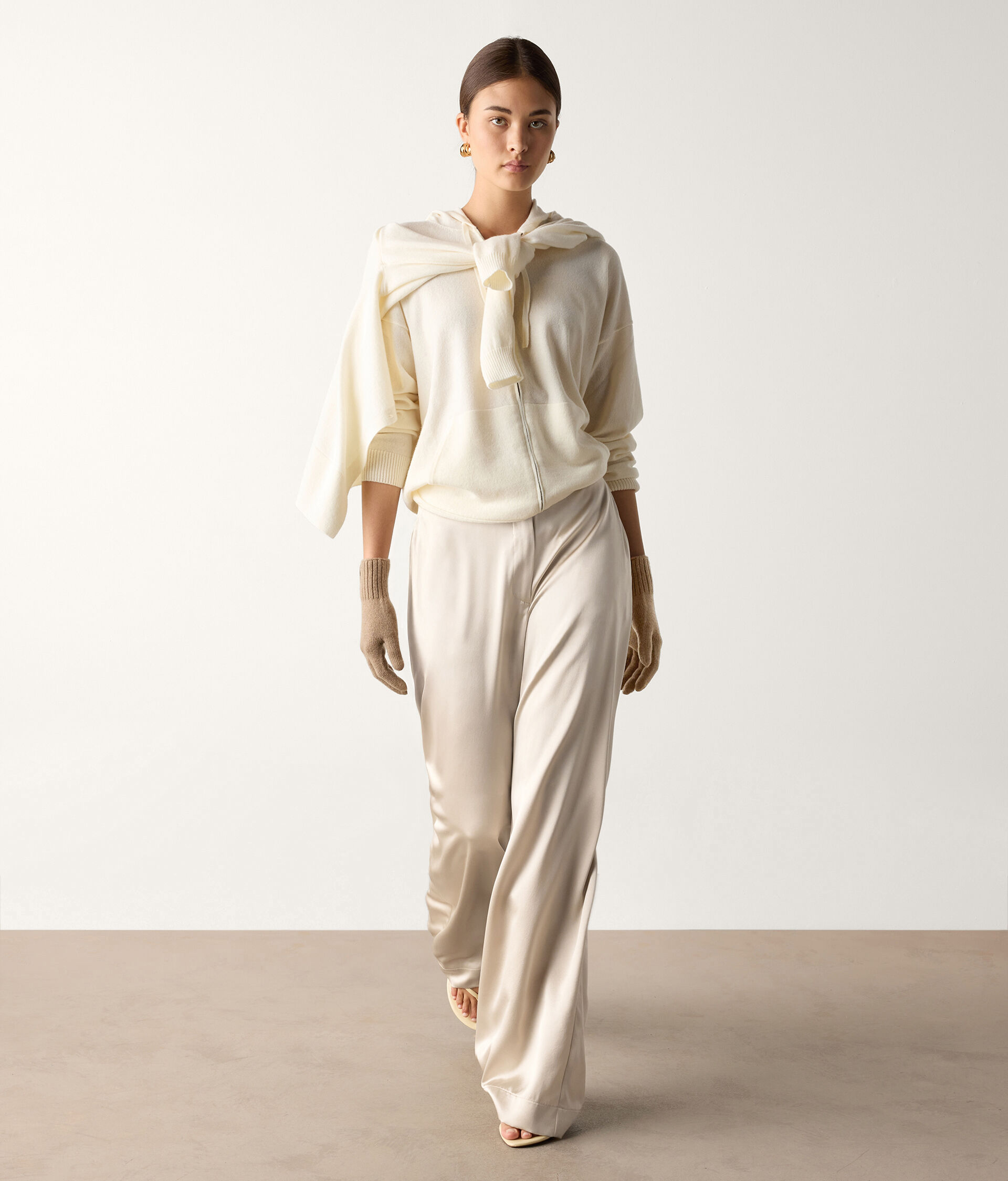 Silk satin wide leg pants