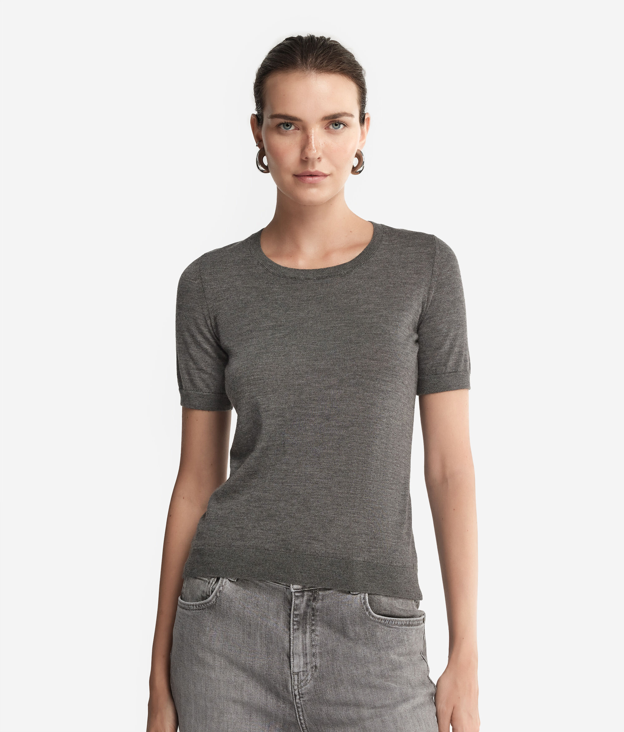 Maglia Girocollo Maniche Corte in Cashmere Ultrafine