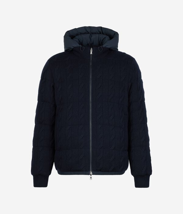 Двусторонний пуховик из кашемира с узором «косичка»