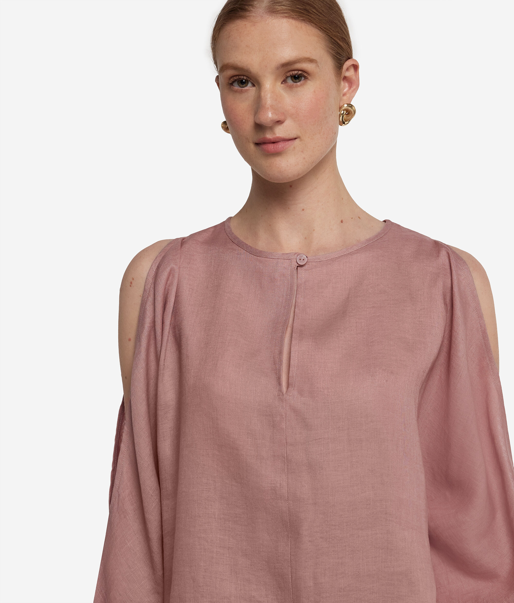 Linen Shirt with Cut-Out Shoulders