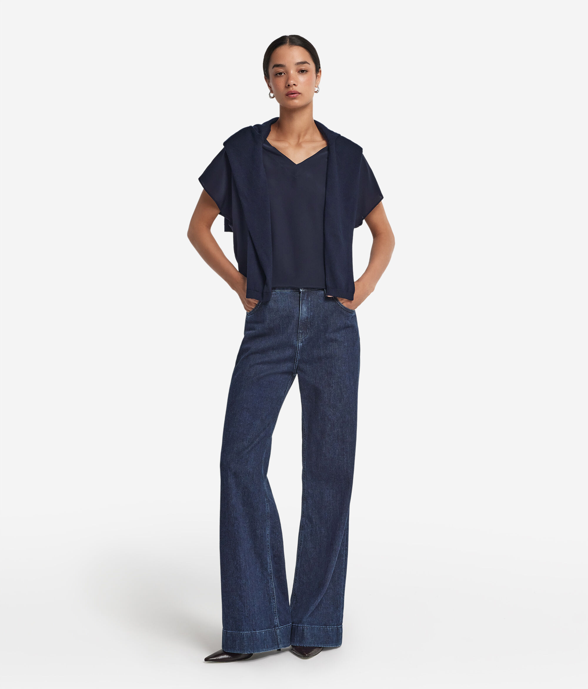 Jedwabny t-shirt z dekoltem w serek kimono