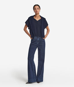 T-Shirt con scollo a V in seta e modal - BLUE