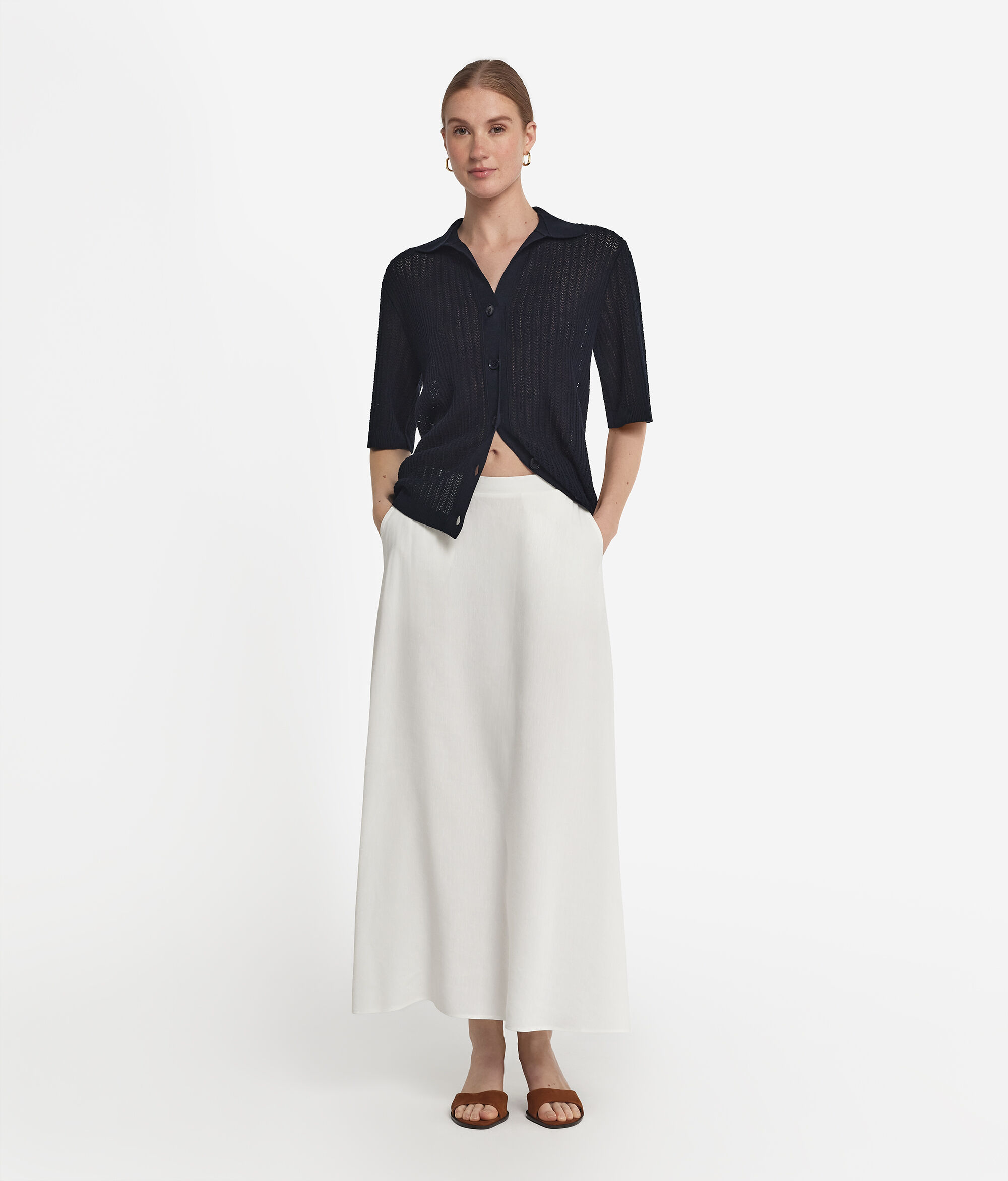 Chemise côtelée ajourée en coton