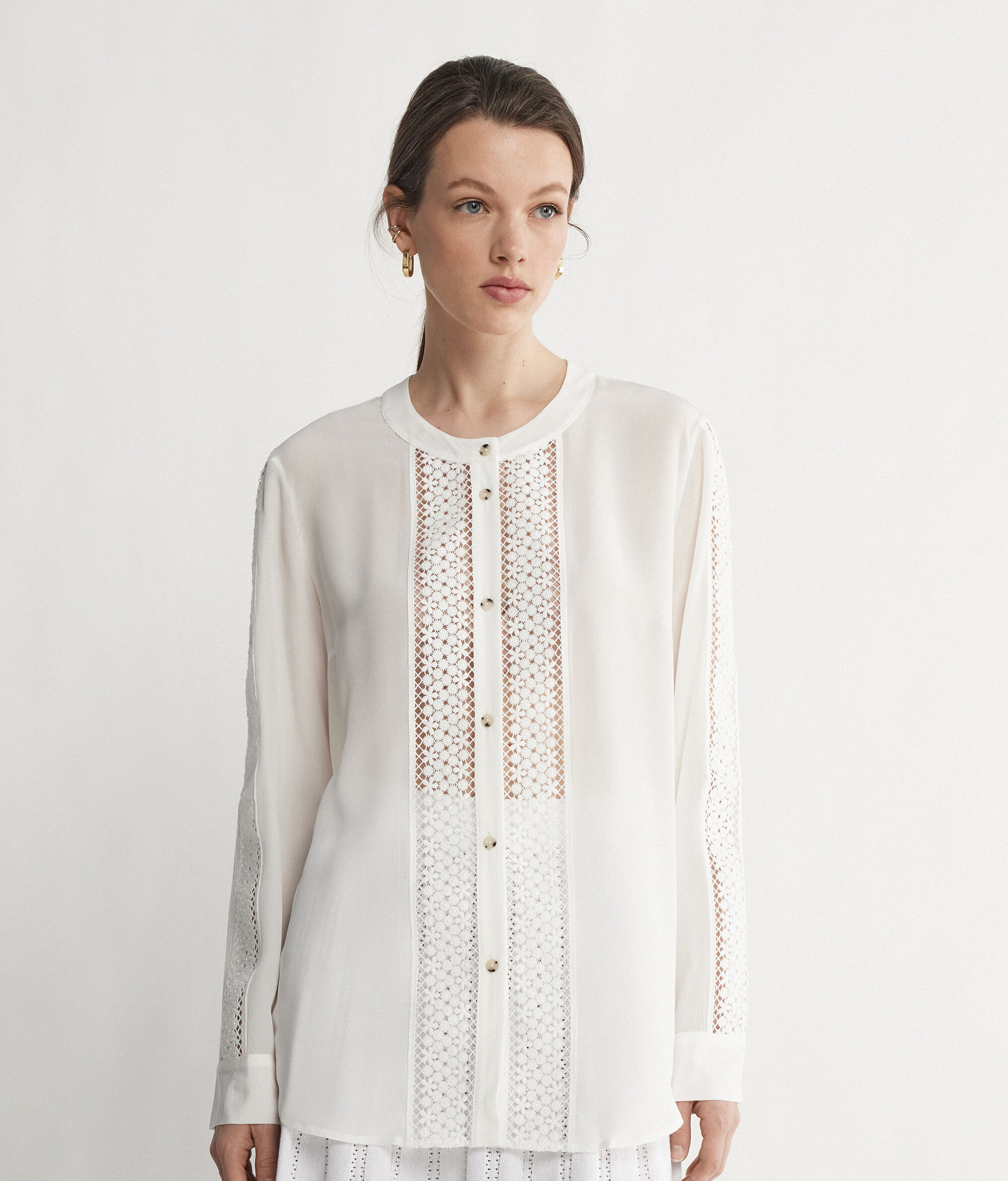 Silk Shirt with Macramé Inserts