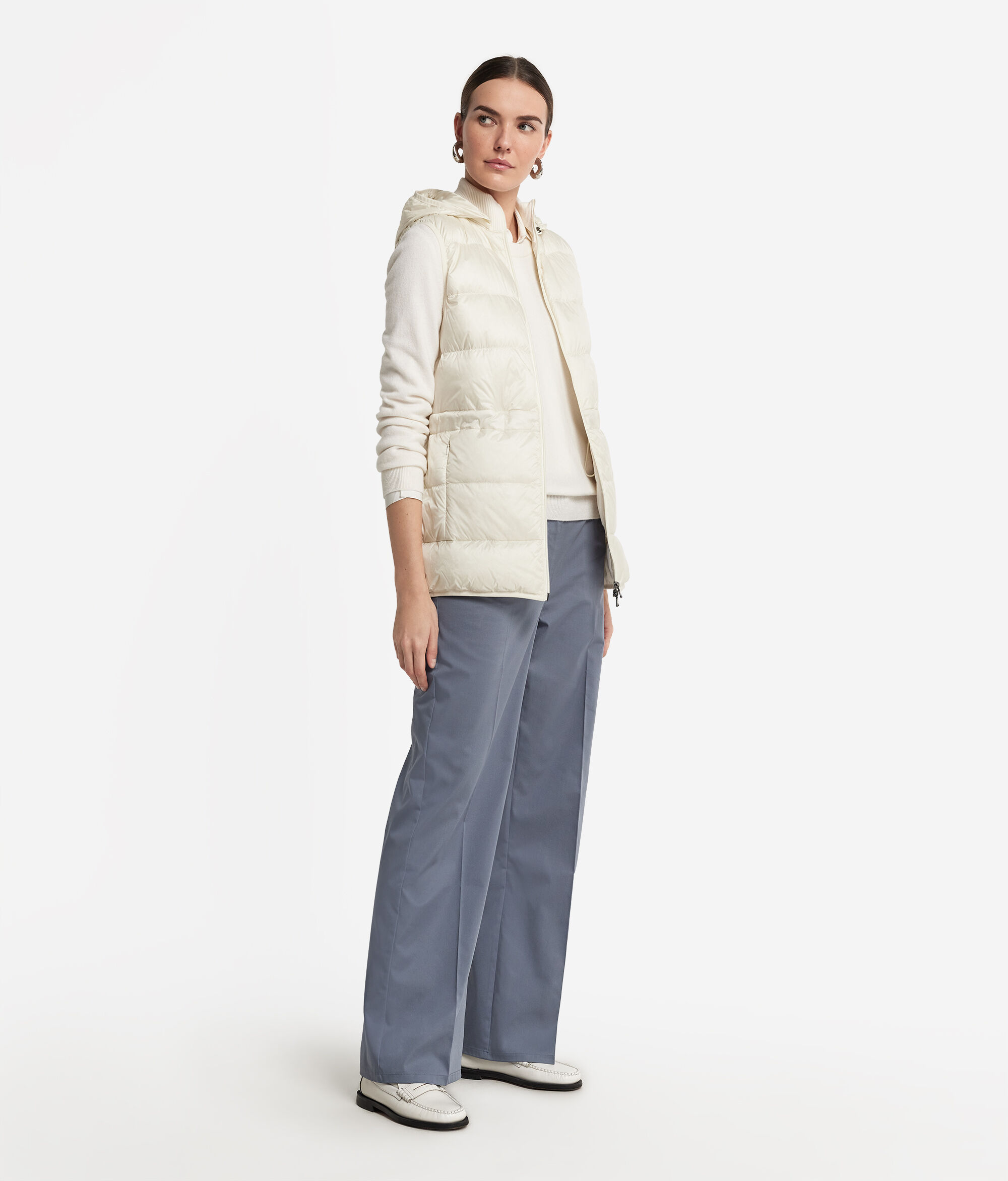 Cashmere Sleeveless Short Quilted Jacket with Drawstring