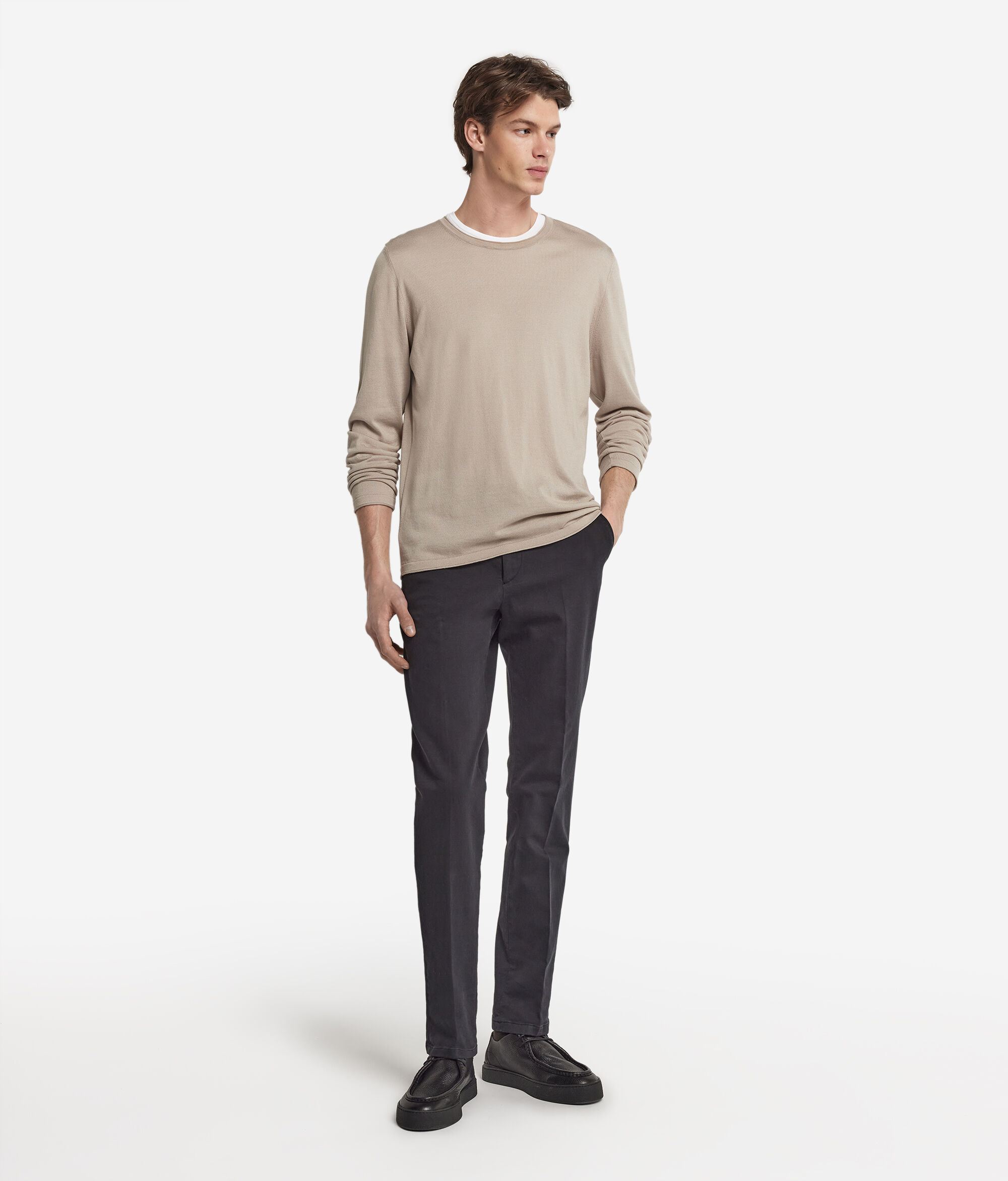 Round-Neck Silk and Cotton Jumper