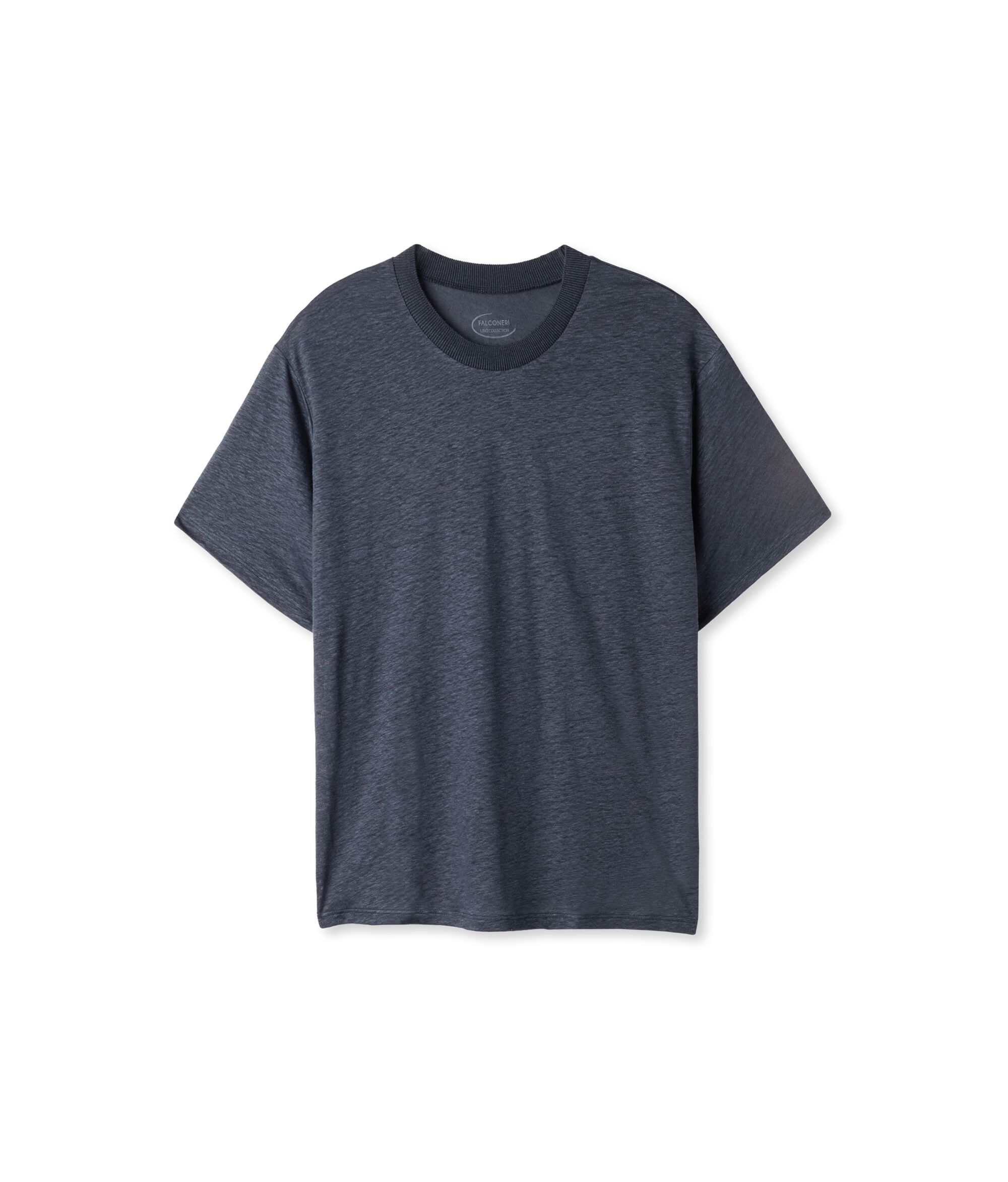 Crew-Neck Linen T-shirt with Knitted Trim