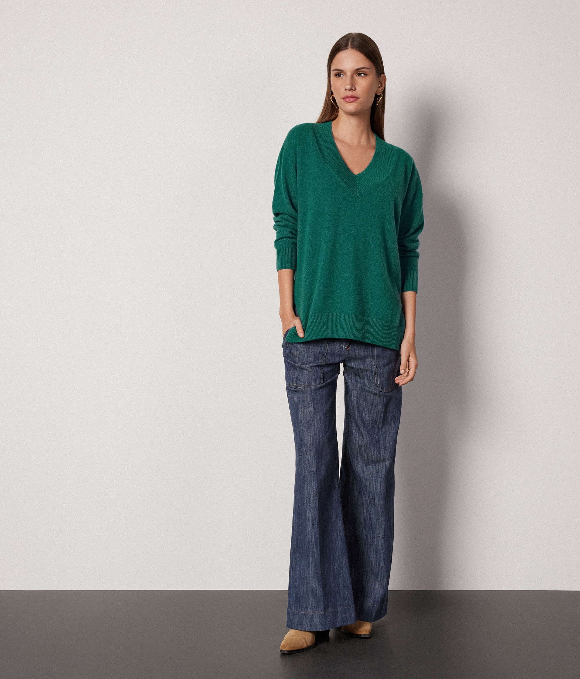 Maxi-Pullover aus Kaschmir Ultrasoft mit V-Ausschnitt