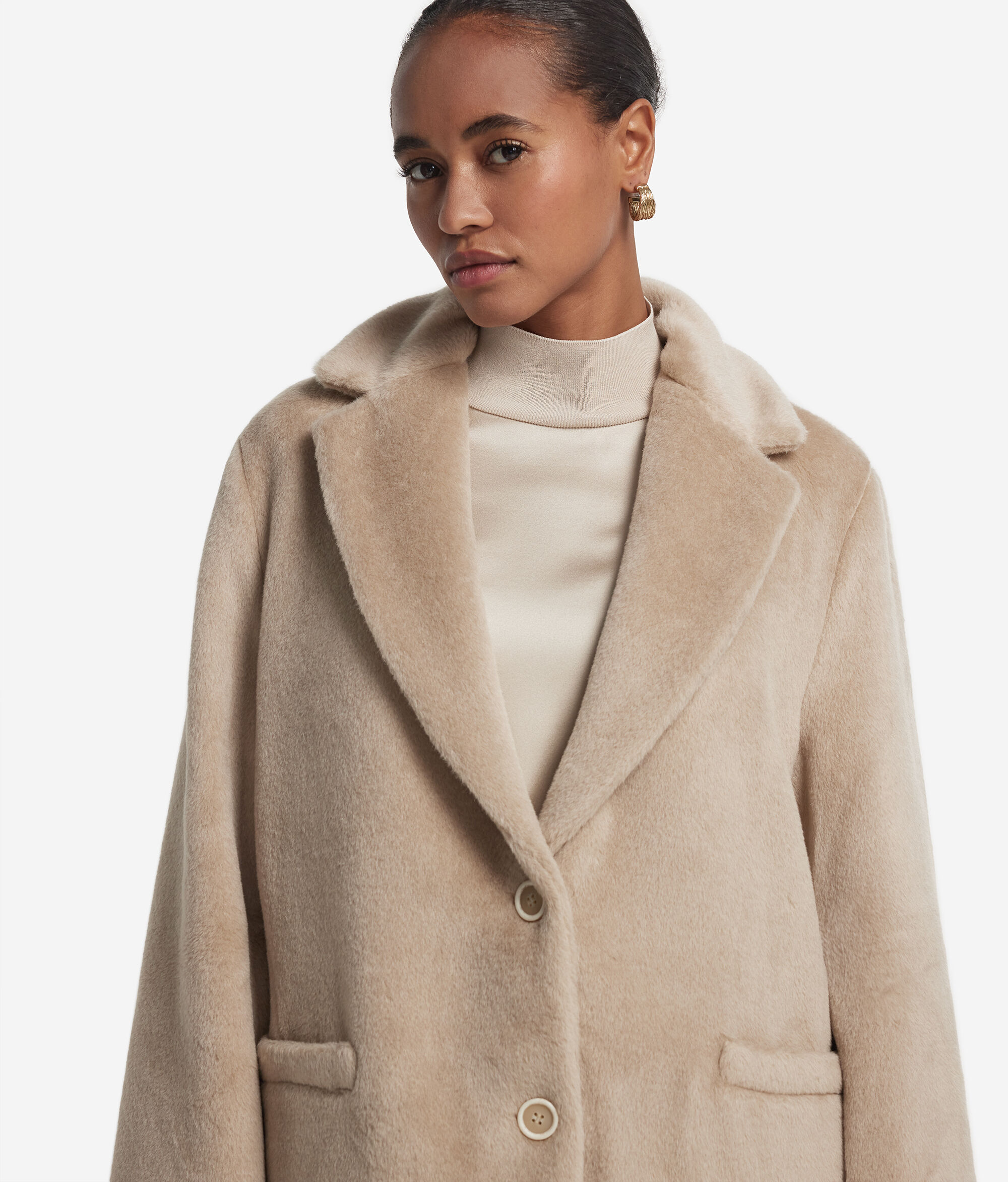 Teddy-effect alpaca wool coat