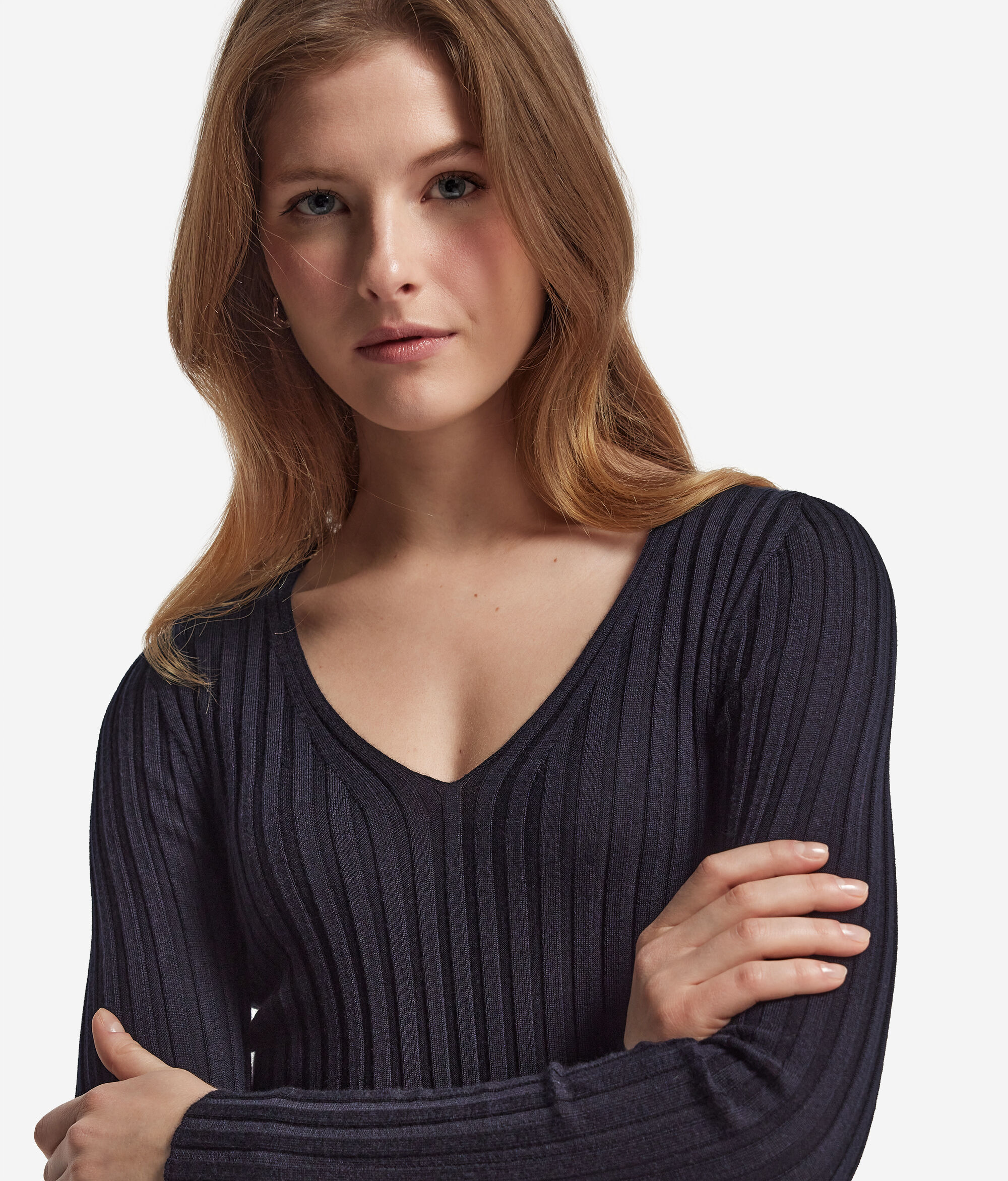 Maglia Scollo a V in Cashmere Ultrafine a costine