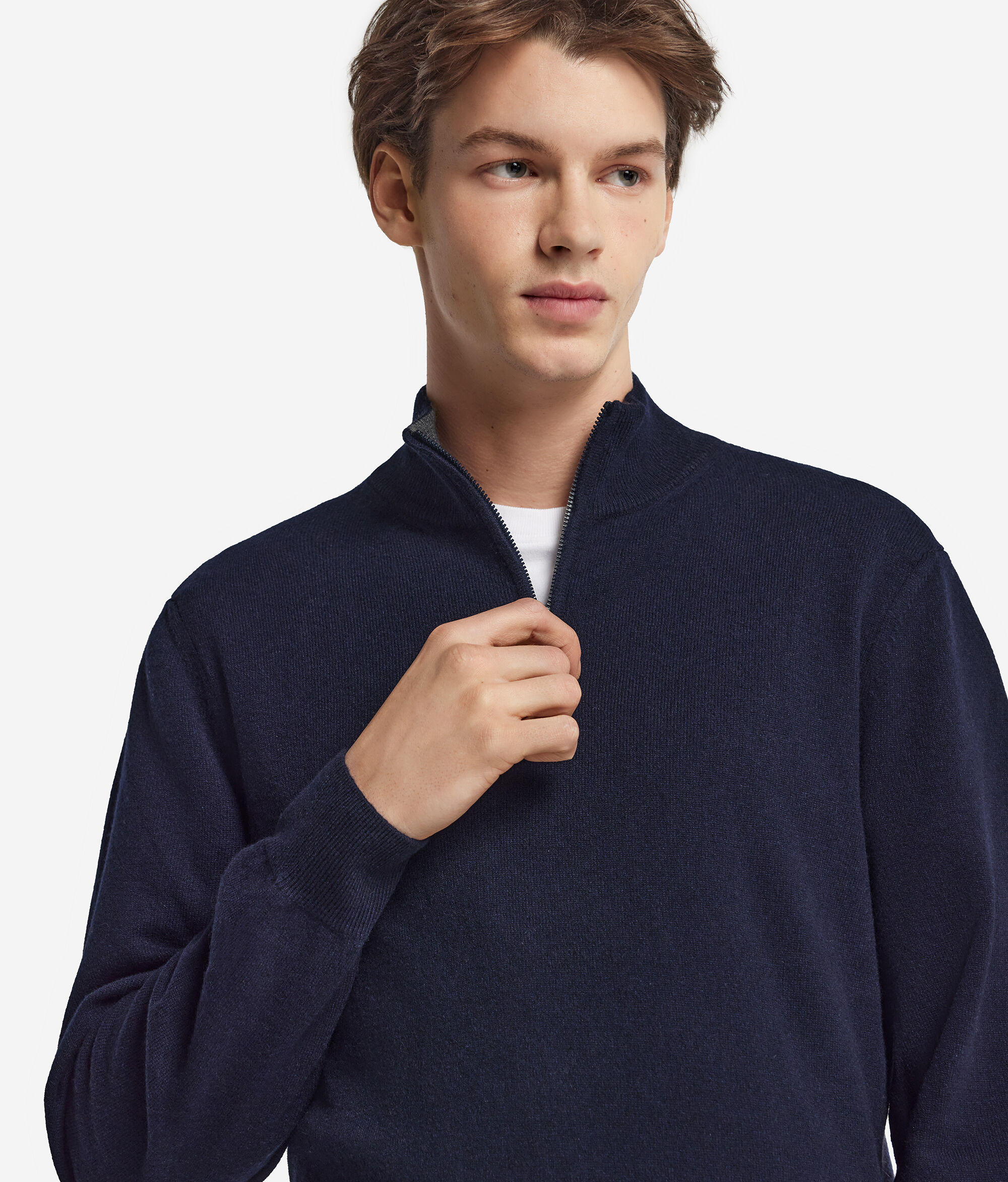 Cashmere Maglione Zip Uomo Lana Maglia Collo Alto Con Zip In