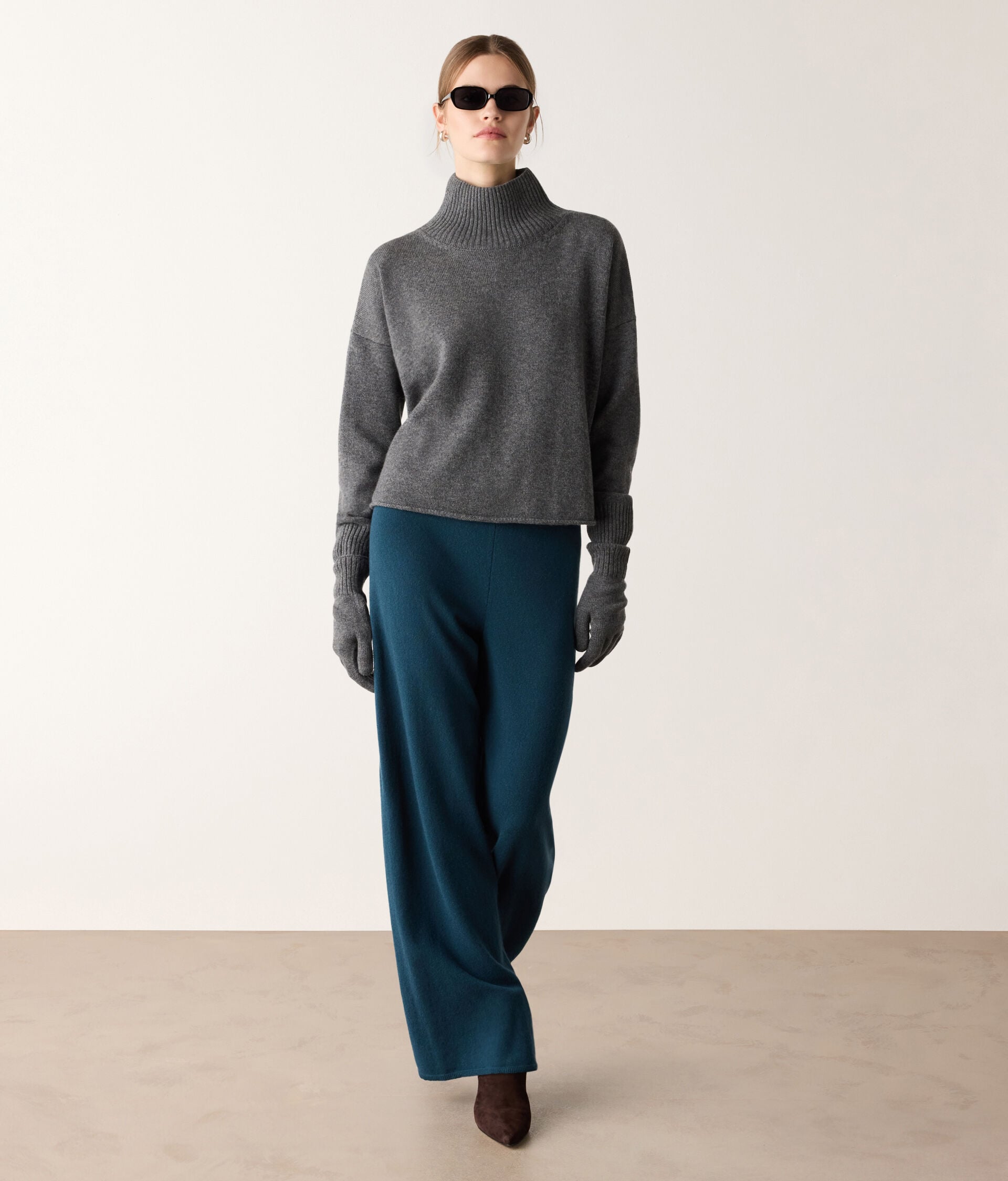 Ultrasoft Cashmere high collar neckline crop top sweater